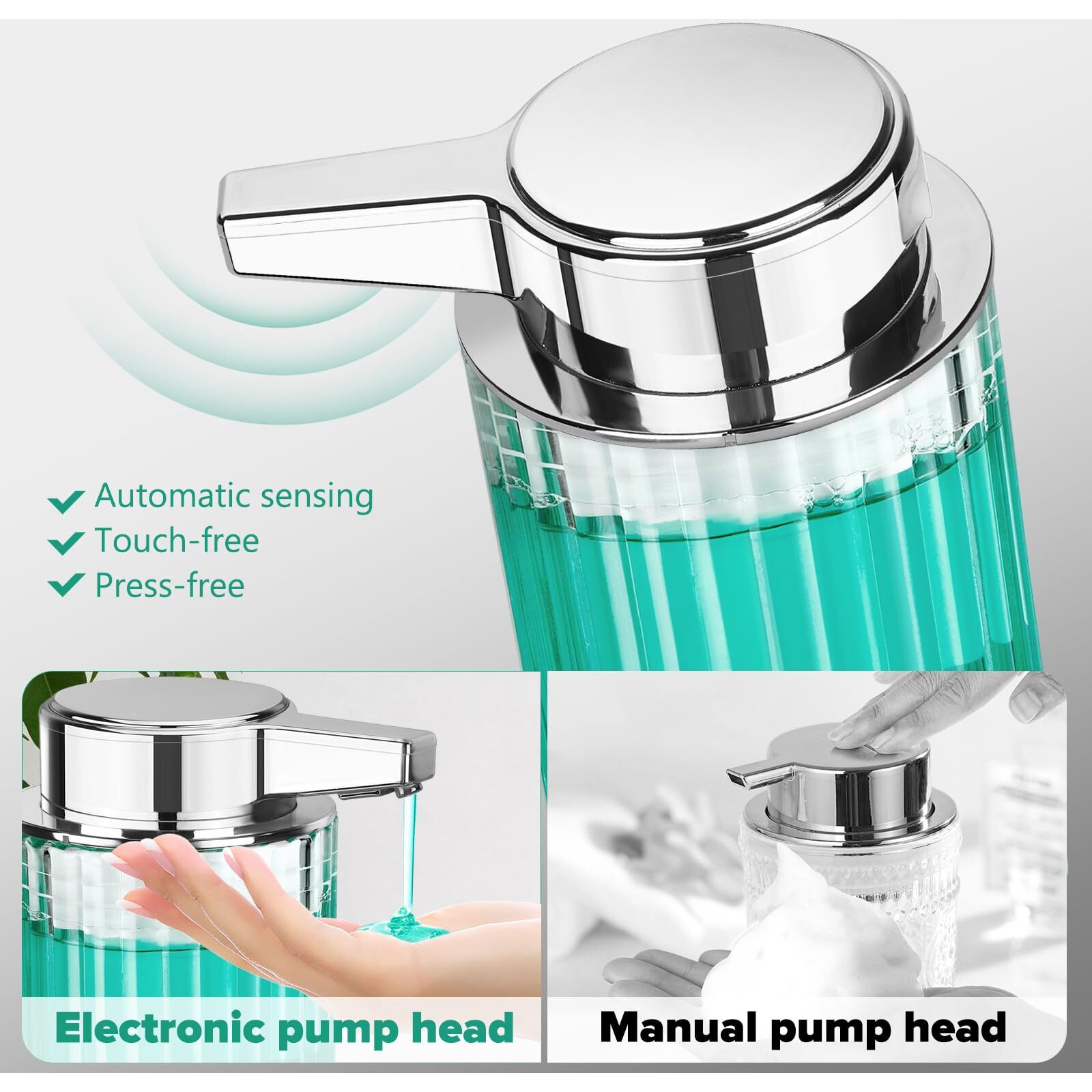 Automatic Soap Dispenser Liquid For Kitchen 8 Oz Glass Touchless Clear Auto Soap Dispenser For Bathroom - Hand Dish Lotion Home Countertop Kids - Family Couple