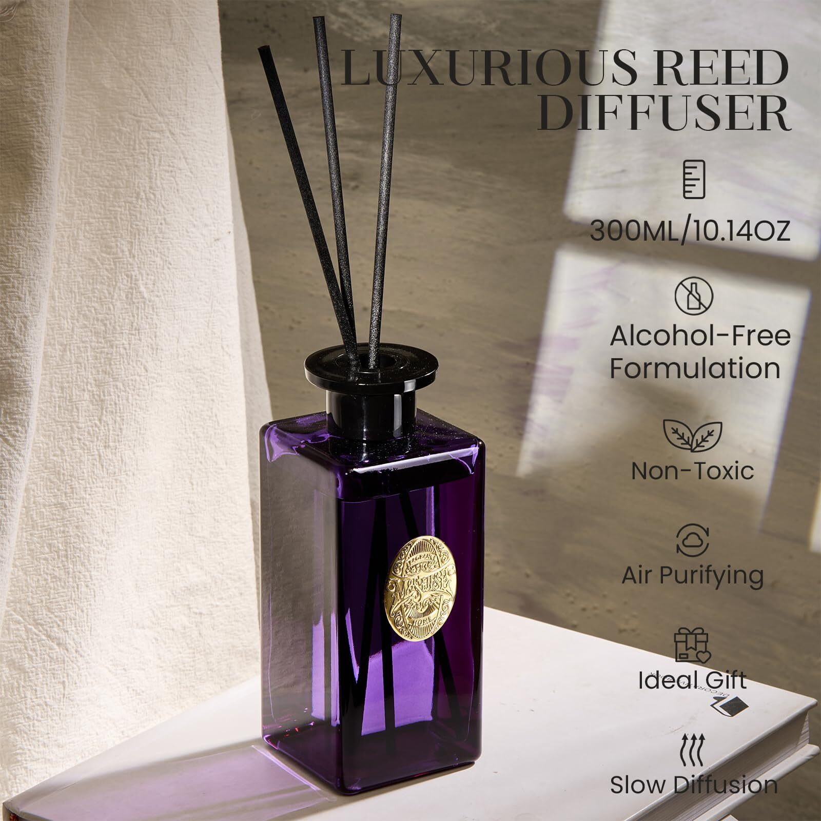 M&Sense 10.14 Oz Large Reed Diffuser Set | Lavender Glow Scent Oil Diffuser With Sticks | Hotel Collection Non-Toxic Essential Oil |For Bedroom Bathroom Living Room