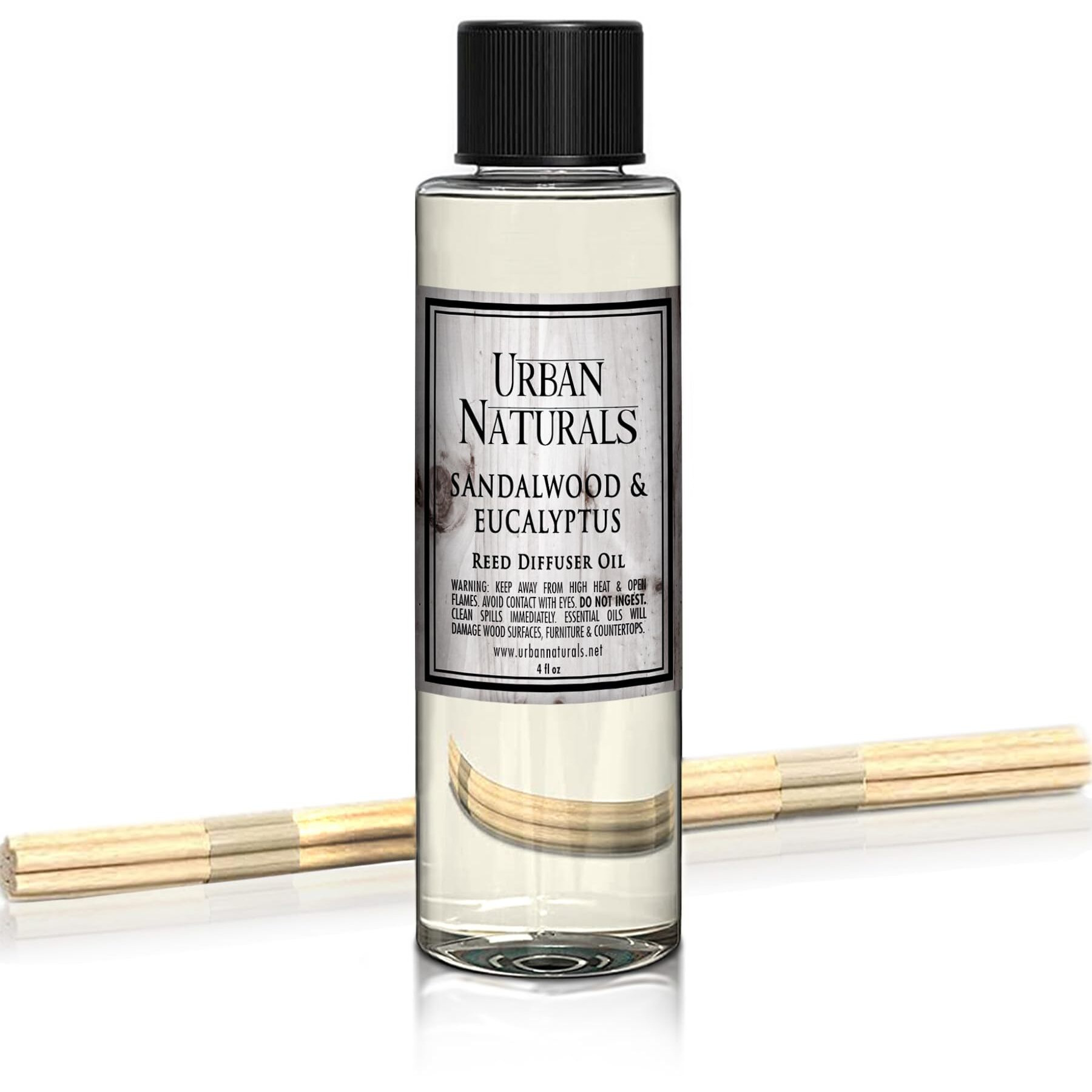 Urban Naturals Reed Diffuser Oil Refill, Sandalwood & Eucalyptus Diffuser Oils With Musk, Herbal Woods, 4 Oz + Free Reed Sticks, Made In The Usa