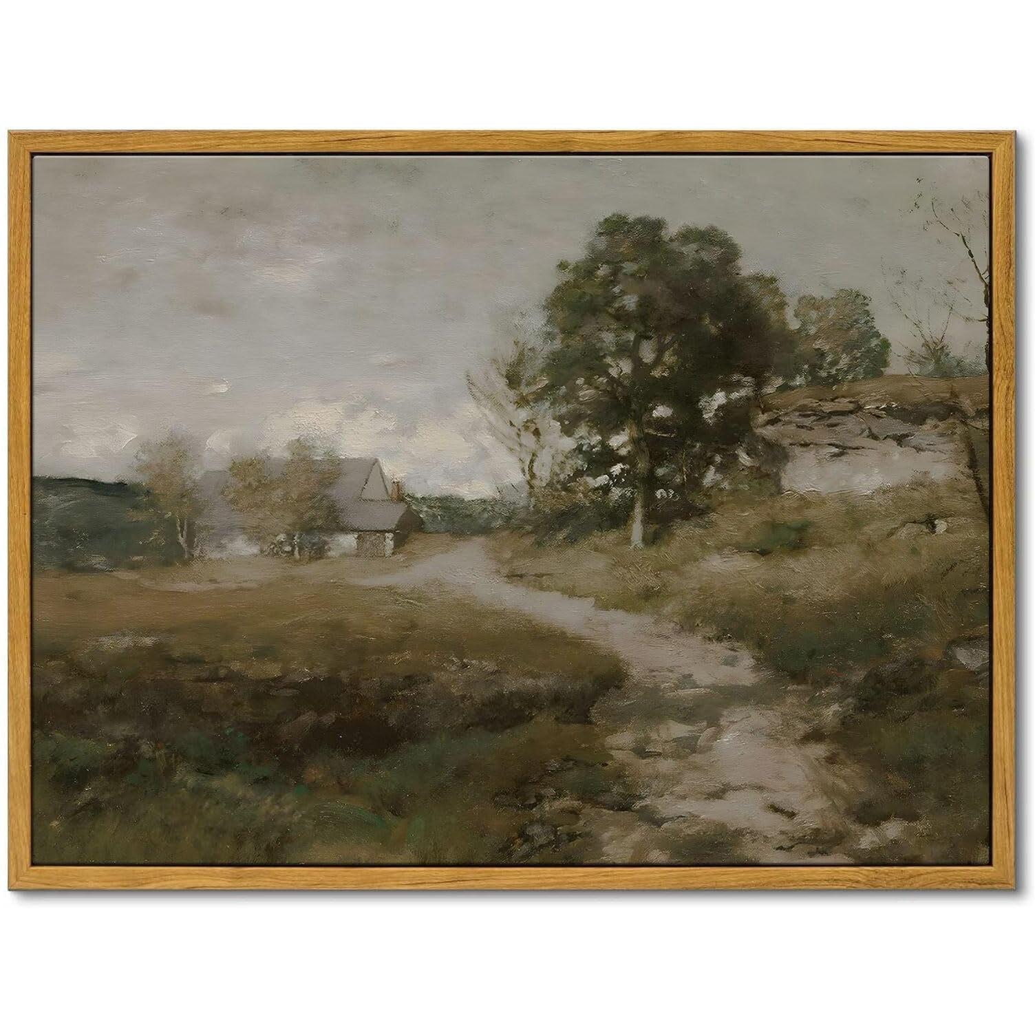 Oiqartoiq Framed Vintage Landscape Wall Art French Country Cottage Natural Scenery Oil Painting Canvas Prints Farmhouse Decor Aesthetic Pictures For Kitchen Bedroom Living Room Bathroom