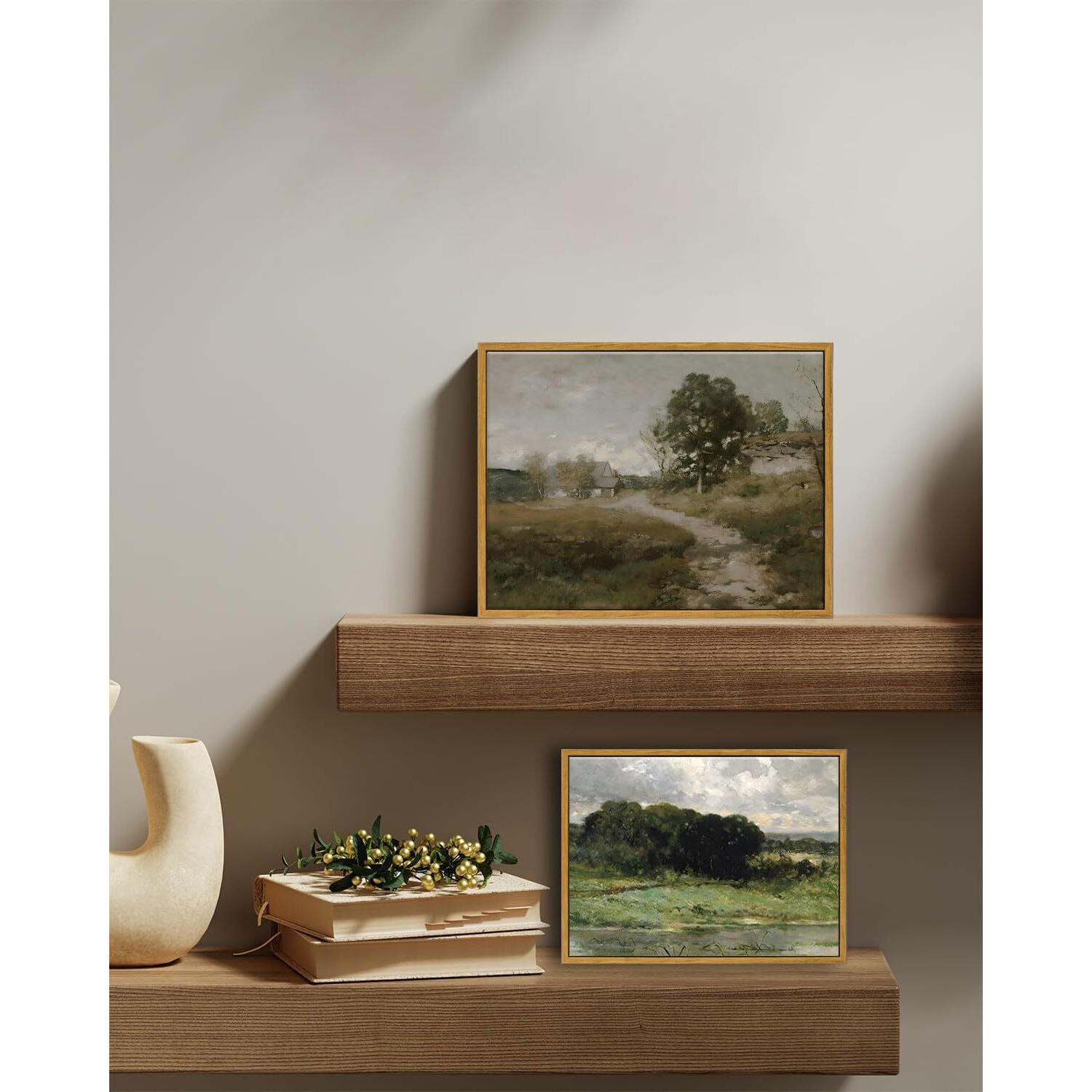 Oiqartoiq Framed Vintage Landscape Wall Art French Country Cottage Natural Scenery Oil Painting Canvas Prints Farmhouse Decor Aesthetic Pictures For Kitchen Bedroom Living Room Bathroom