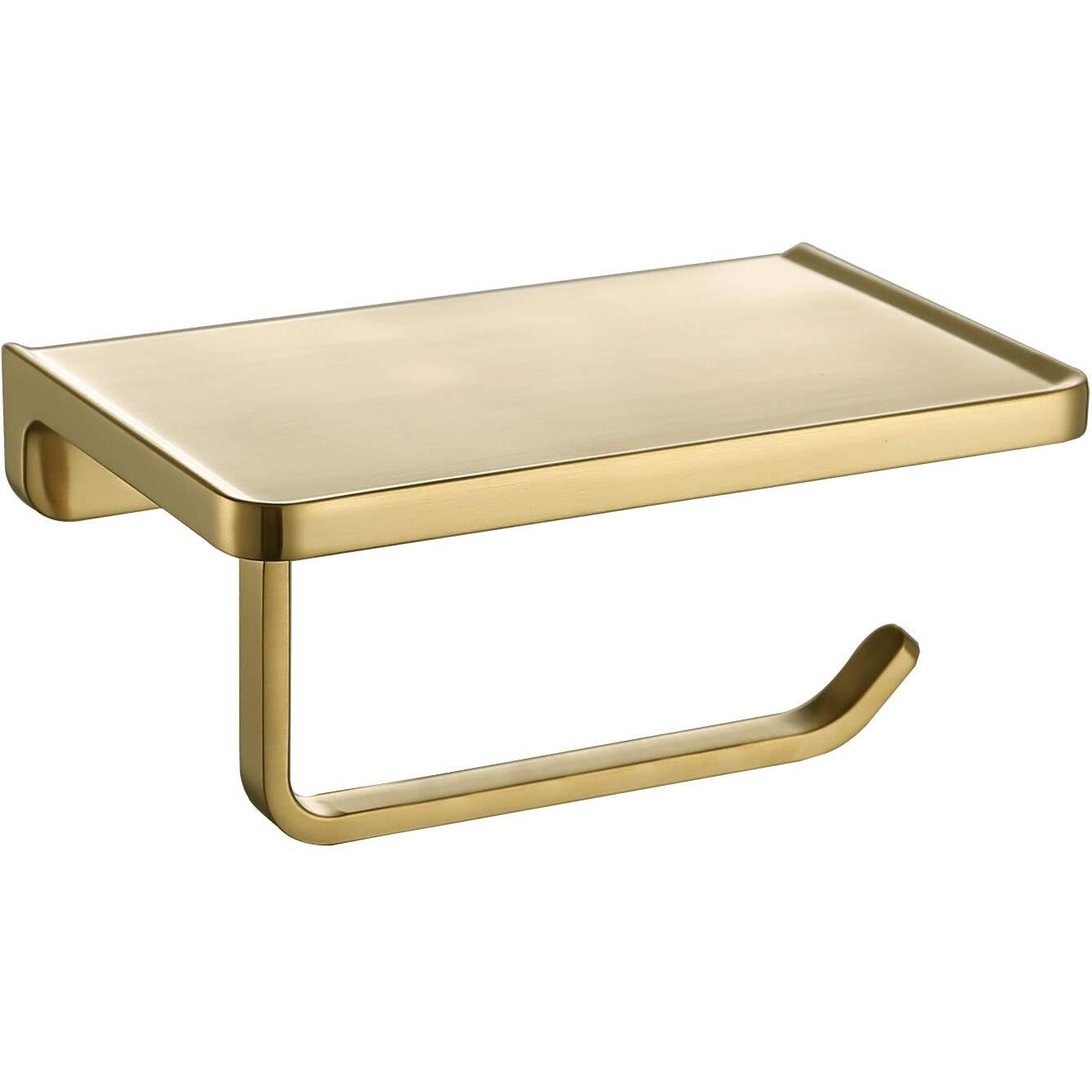 Trustmi Toilet Paper Holder With Phone Shelf, Bathroom Accessories Tissue Roll Dispenser Storage Wall Mounted, Brushed Gold