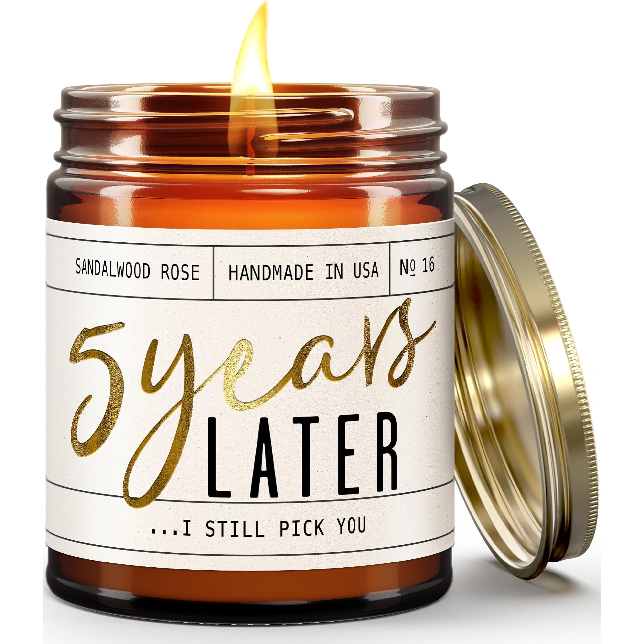 5 Year Marriage Anniversary Gifts - '5 Year Later' Candle,W/Sandalwood Rose - Infused W/Essential Oils I 5 Year Anniversary Gifts For Her I 5Th Wedding Anniversary Gifts For Wife I50Hr Burn I Usa Made