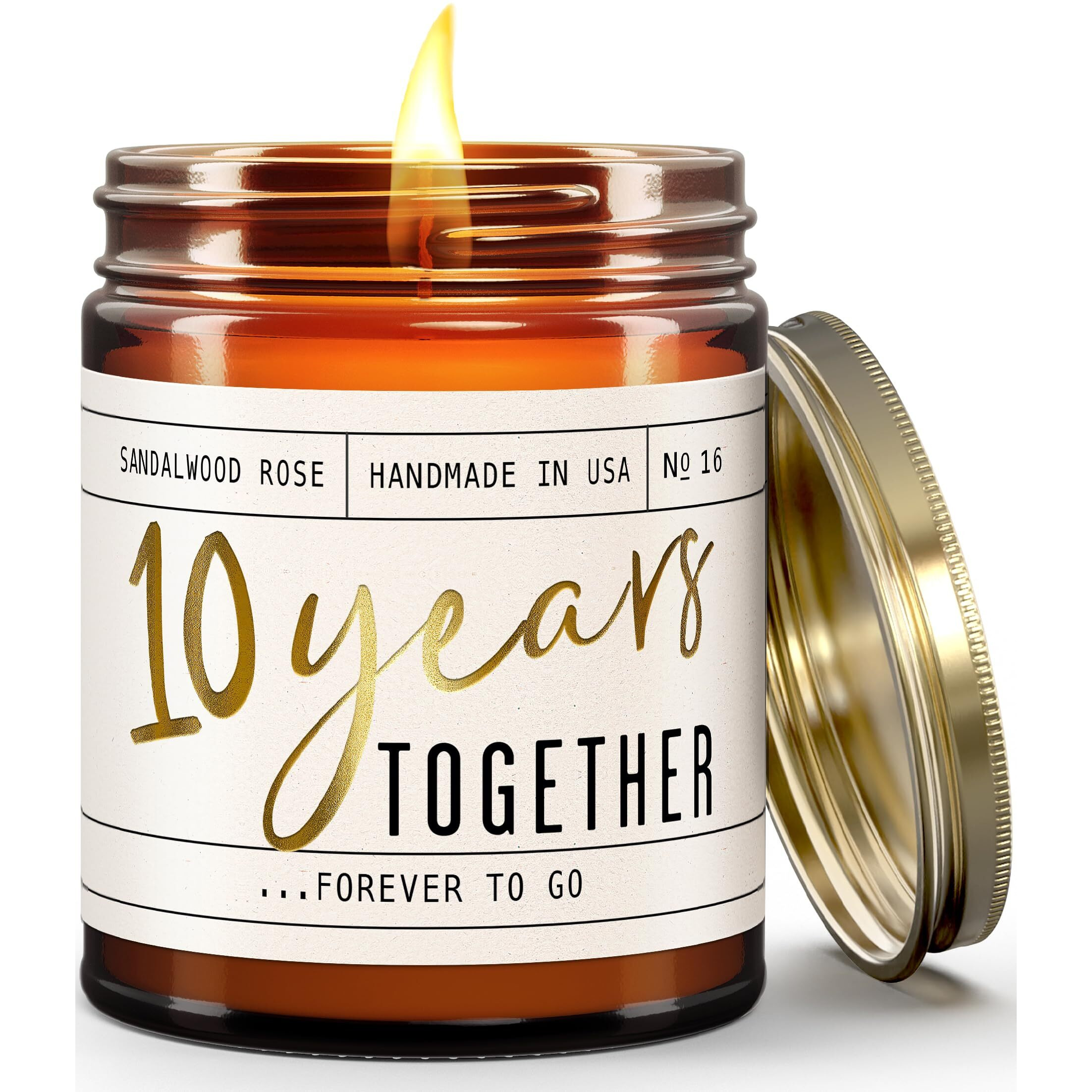 10 Year Anniversary Gifts For Wife - '10 Years Together' Candle, W/Sandalwood Rose - Infused W/Essential Oils I 10Th Anniversary Gifts For Her I 50Hr Burn, Made In Usa