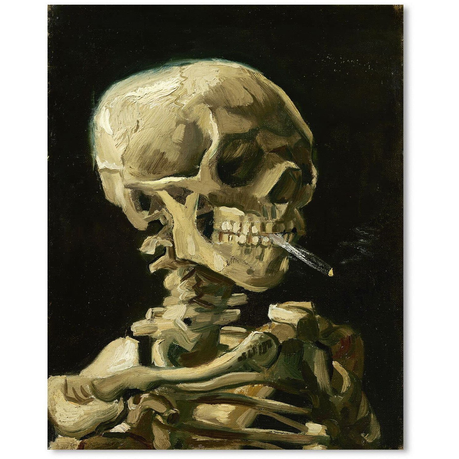 Van Gogh Canvas Wall Art Skull Of A Skeleton With Burning Cigarette Oil Painting Picture Reproduction Bedroom Decor, Famous Artwork Prints Large Gothic Poster Home Decoration 16"" X 20""