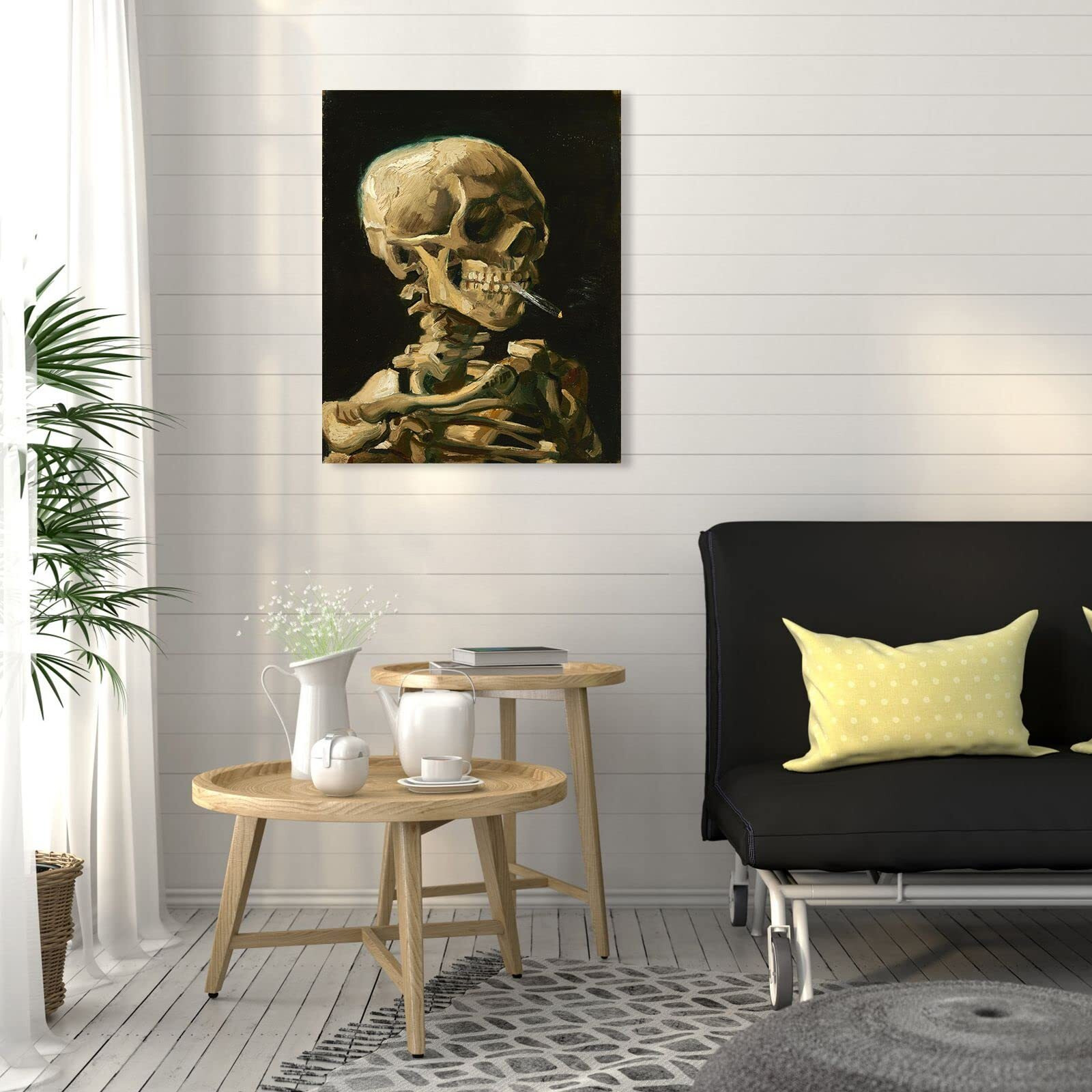 Van Gogh Canvas Wall Art Skull Of A Skeleton With Burning Cigarette Oil Painting Picture Reproduction Bedroom Decor, Famous Artwork Prints Large Gothic Poster Home Decoration 16"" X 20""