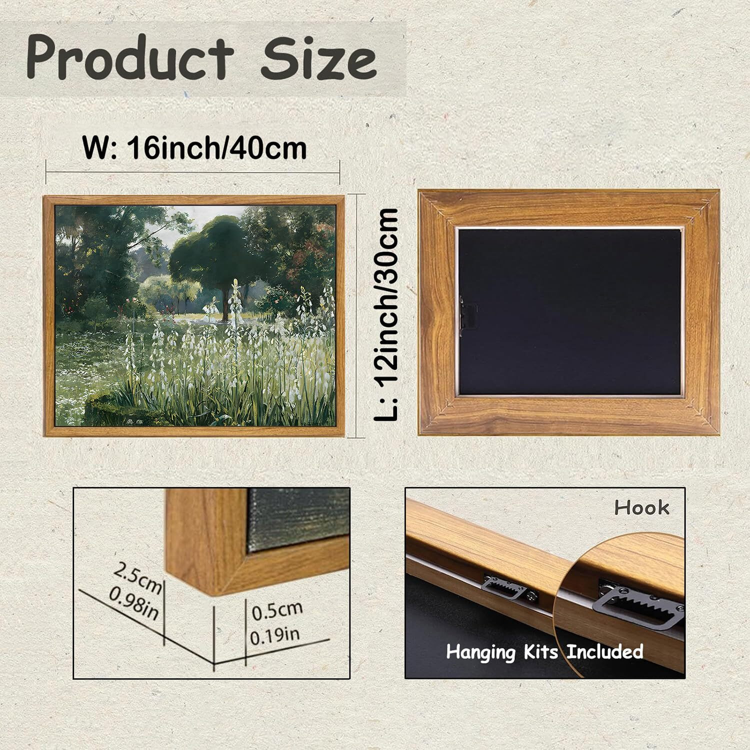 Kbkbart Framed Vintage Meadow With Flowers Oil Painting, Classical Canvas Art For Bedroom & Living Room, Bathroom Wall Decor, Gallery, Gifts (12X16)