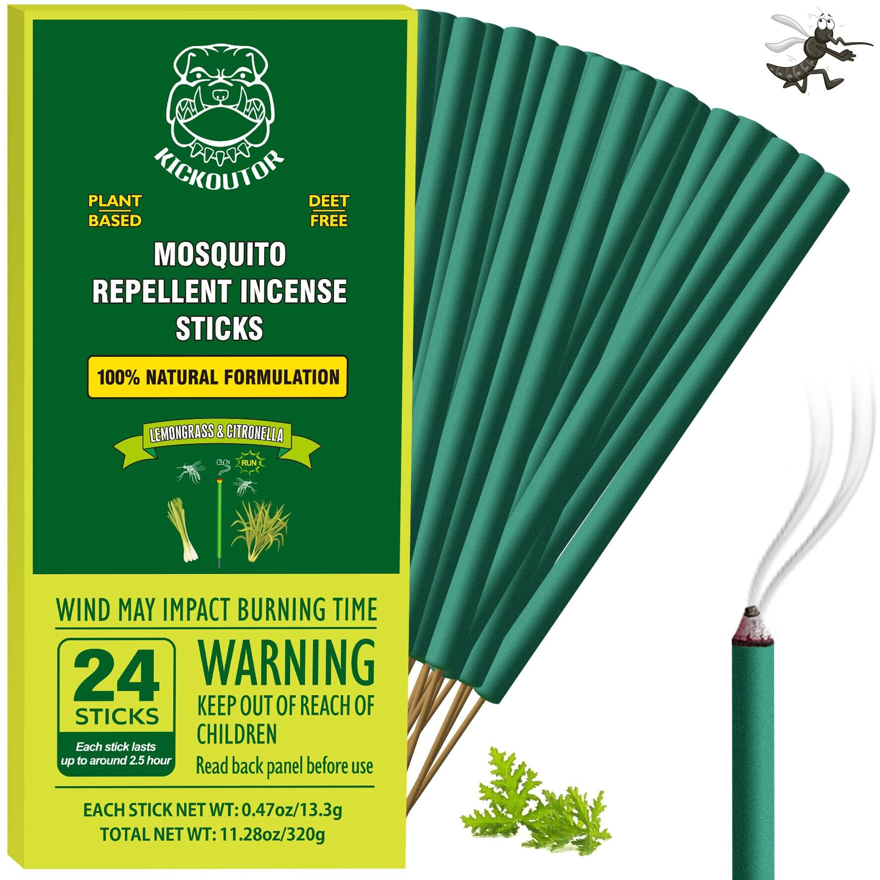 Kickoutor Mosquito Repellent Outdoor Patio 24 Pcs Natural Citronella Incense Sticks Deet Free Lemongrass Oil Gnat Mosquito Control For Indoor Backyard Travel Camping