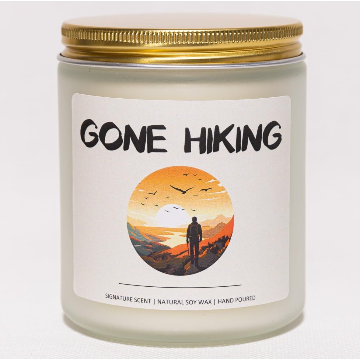 Hiking Gifts, Unique Hiker Gifts For Men & Women, Gift For Hiker, Hiking Gift Ideas, Gone Hiking Candle - Sandalwood Scented Candle, Crafted By Natural Soy Wax & Natural Essential Oils, 7Oz