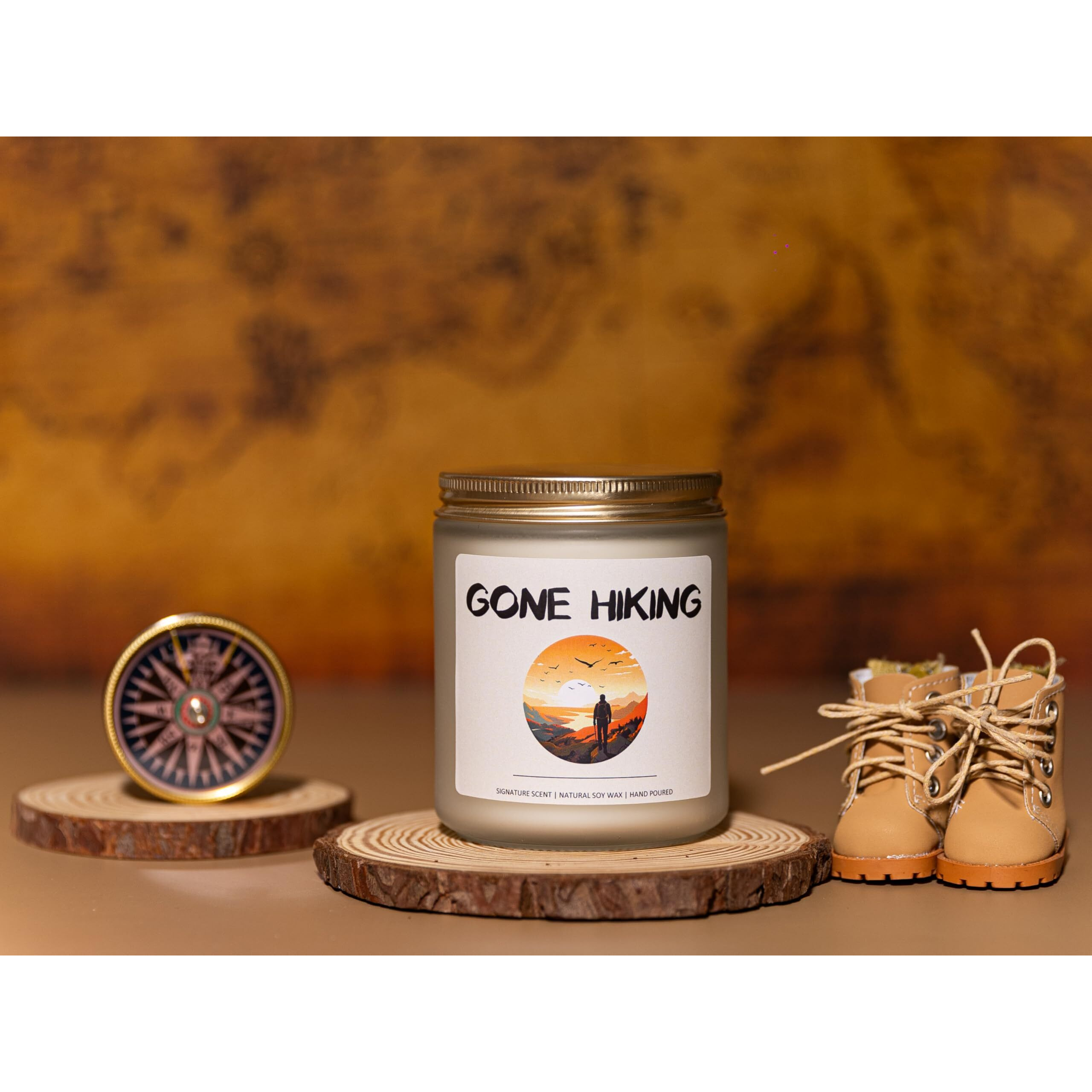Hiking Gifts, Unique Hiker Gifts For Men & Women, Gift For Hiker, Hiking Gift Ideas, Gone Hiking Candle - Sandalwood Scented Candle, Crafted By Natural Soy Wax & Natural Essential Oils, 7Oz