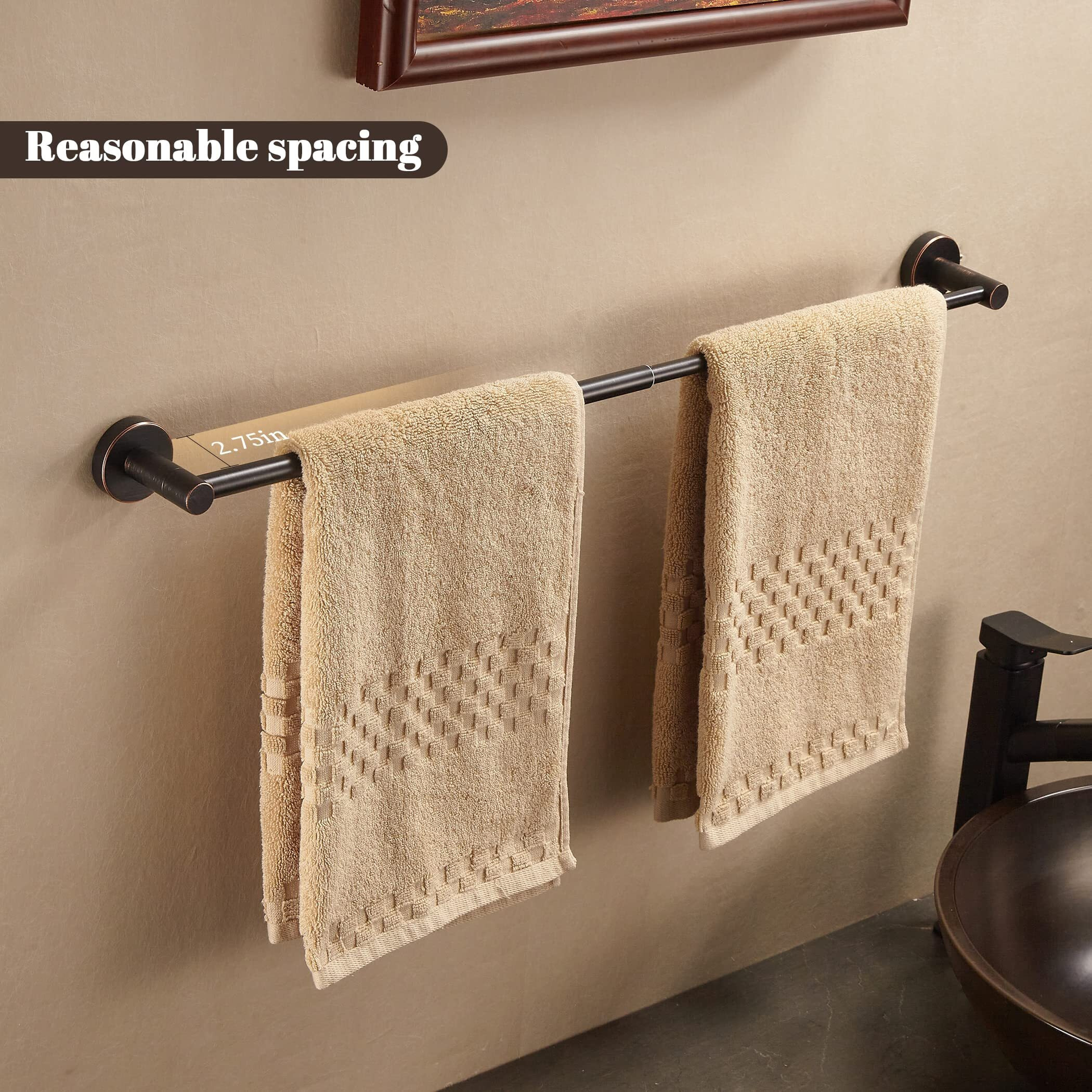 Fairgia Bronze Bathroom Accessories, Oil Rubbed Bronze Hardware Set Includes 15 To 24 Inch Towel Bar Toilet Paper Holder Hand Towel Ring 2 Robe Hook Wall Mount 5 Pieces