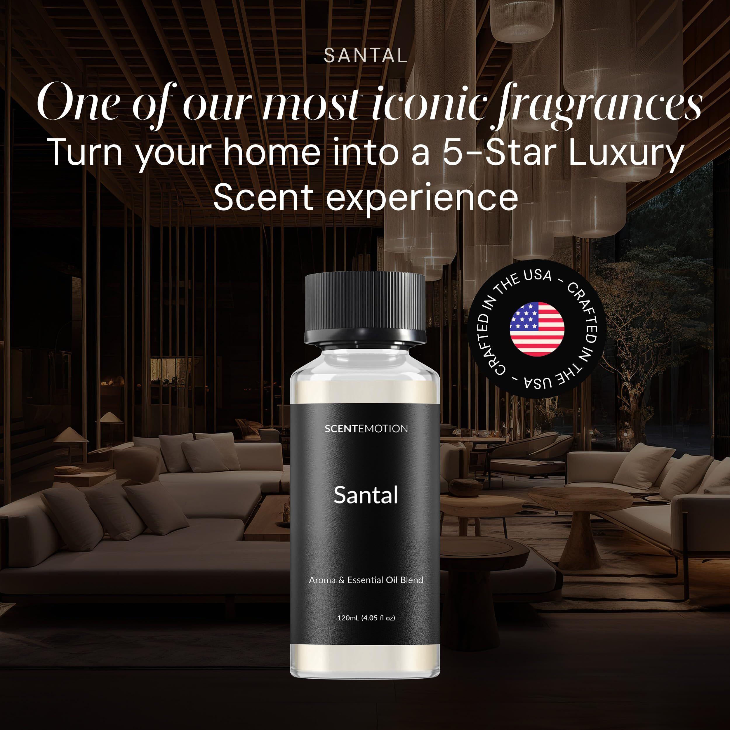 Santal Essential Oils For Diffuser | Aromatherapy Fragrance Oil With Notes Of Sandalwood, Musk, & Papyrus | Luxury Scent Oil | 4.05 Fl Oz, 120Ml