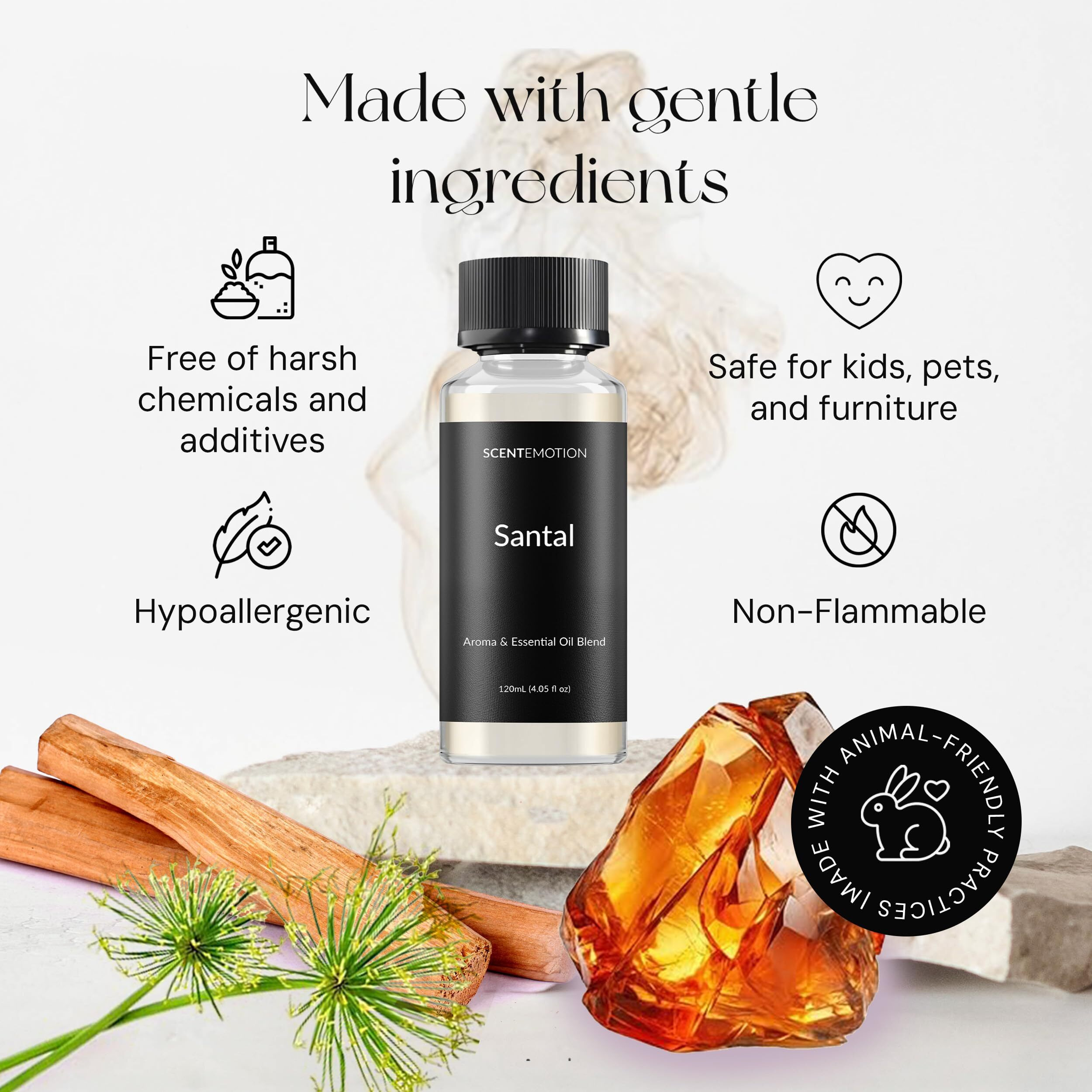 Santal Essential Oils For Diffuser | Aromatherapy Fragrance Oil With Notes Of Sandalwood, Musk, & Papyrus | Luxury Scent Oil | 4.05 Fl Oz, 120Ml