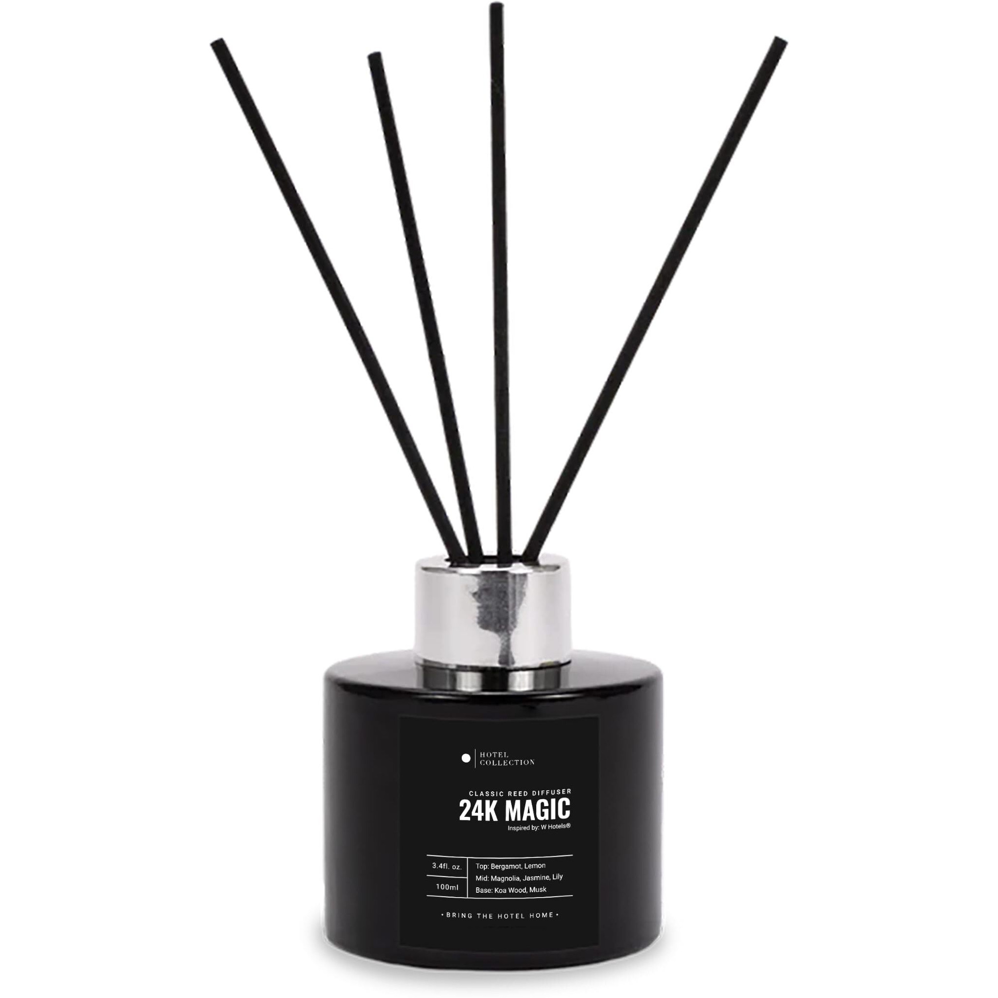Hotel Collection - 24K Magic - Reed Diffuser Set - Luxury Aromatherapy - Lemon, Bergamot, Black Fig, Cedarwood, Amber, Musk & Blonde Woods - Essential Oil Diffusers - Shelf Decor - 100Ml/3.5 Fl Oz
