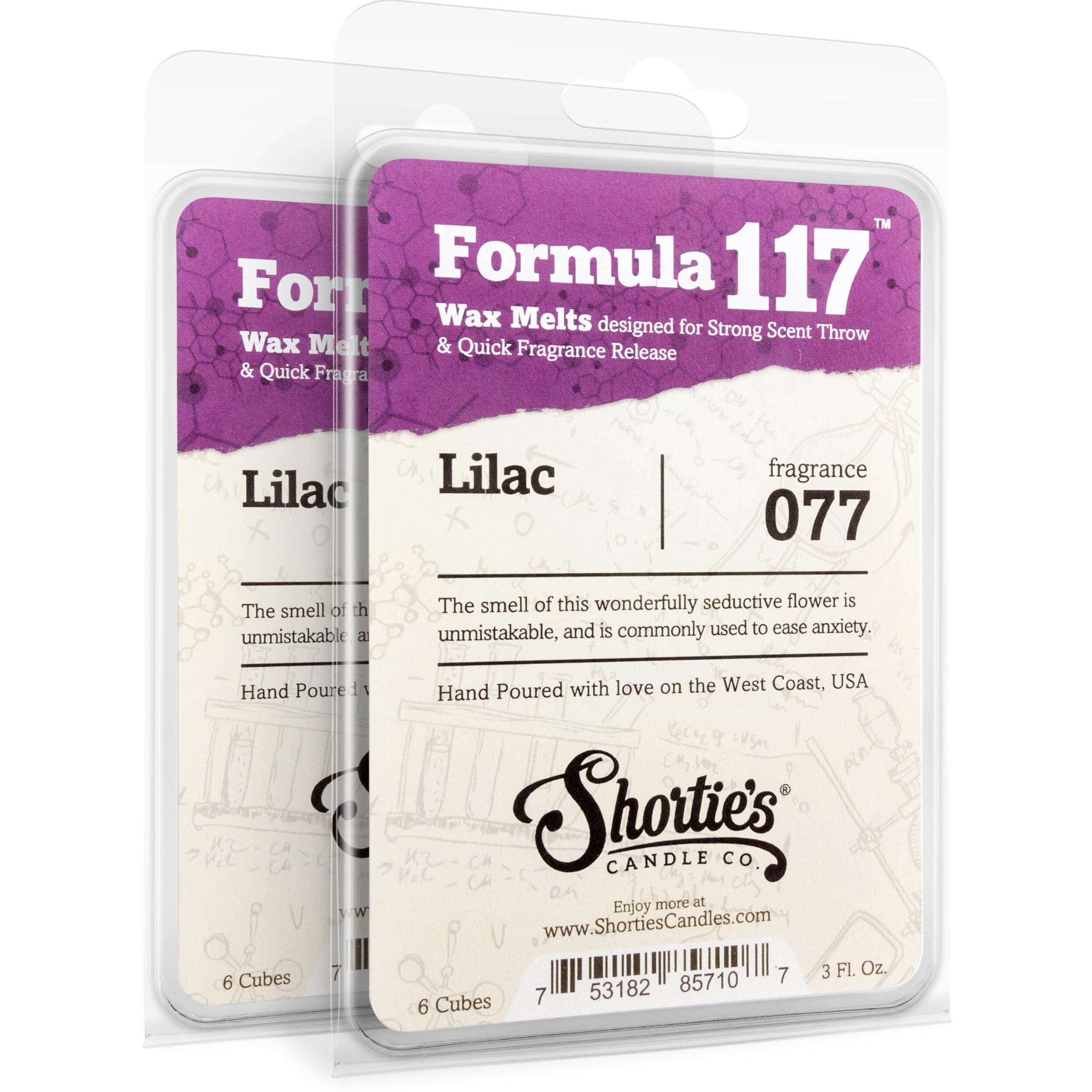 Shortie's Candle Company Pure Lilac Wax Melts Multi Pack - 2 Highly Scented 3 Oz. Bars (6 Oz. Total) - Made With Natural Oils - Flower & Floral Air Freshener Cubes Collection
