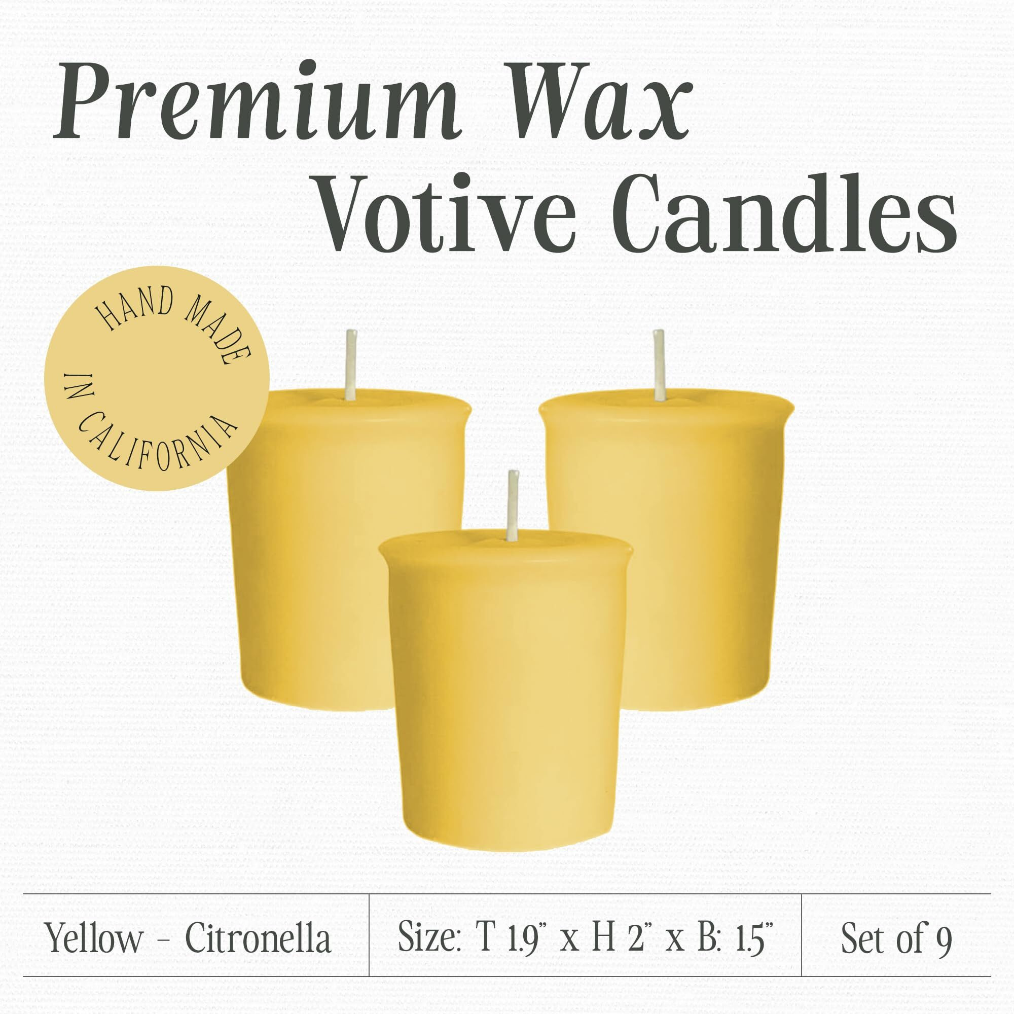 Mister Candle Spring/Summer Votive Collection Handmade Scented Votive Candles Bulk, Small Candles With Premium Wax & Essential Oils, 15 Hour Burn Time, Made In Usa, (Set Of 9, Citronella, Yellow)