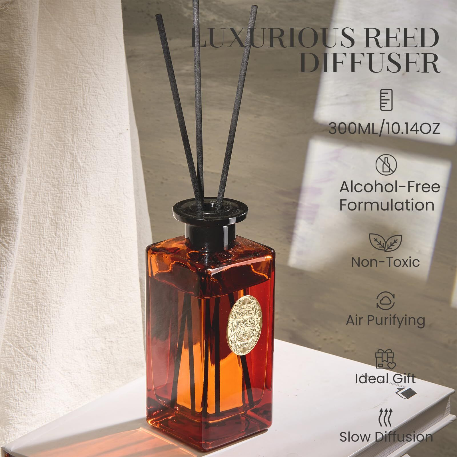 M&Sense 10.14 Oz Large Reed Diffuser Set | Orange Goji Scent Oil Diffuser With Sticks |Hotel Collection Non-Toxic Essential Oil |For Bedroom Bathroom Living Room