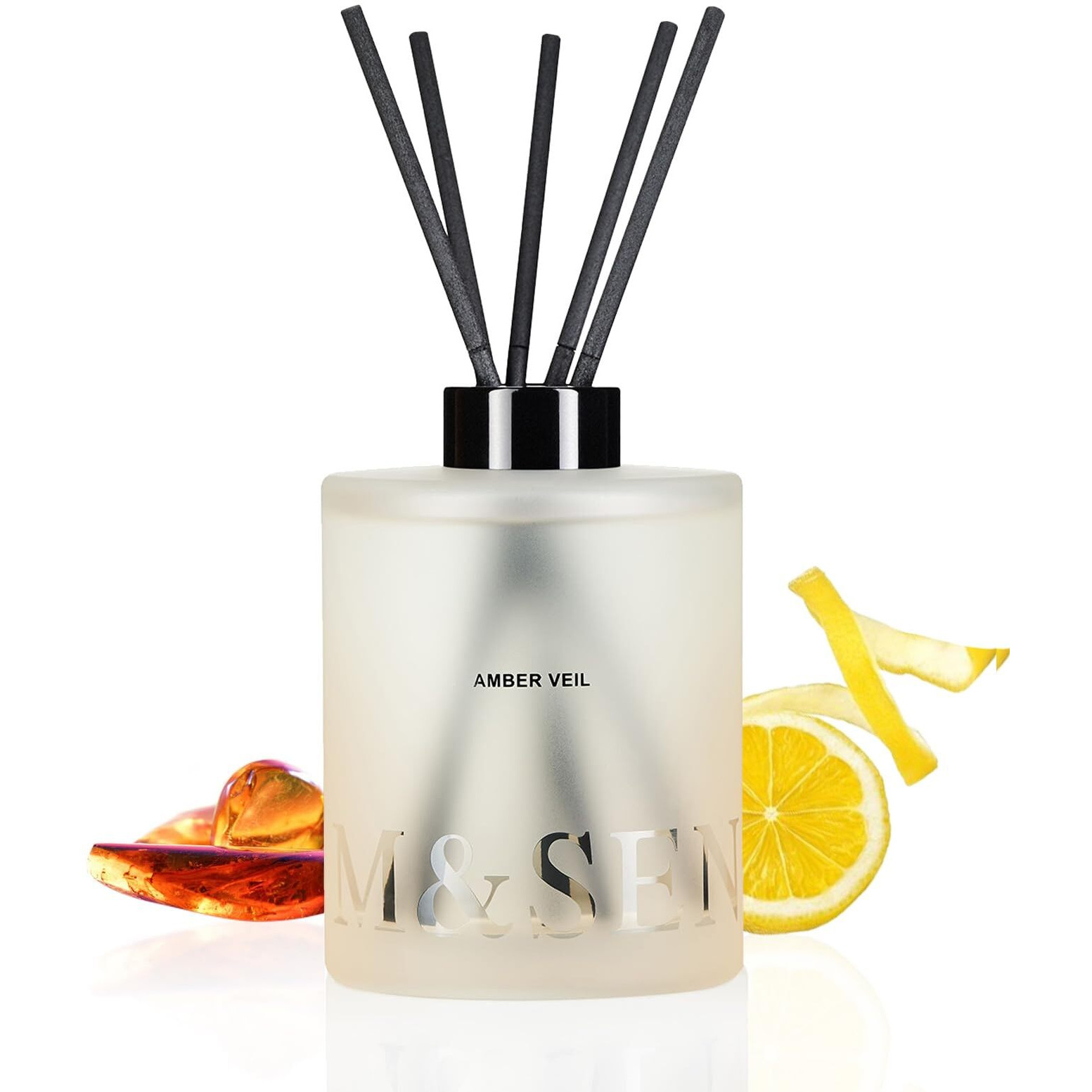 M&Sense Amber Lemon Reed Diffuser Set - 16.9 Fl Oz Scent Diffuser With Sticks, Long-Lasting Aromatherapy Oil Diffuser, Home Fragrance Gift Set For Bedroom, Bathroom & Office Decor