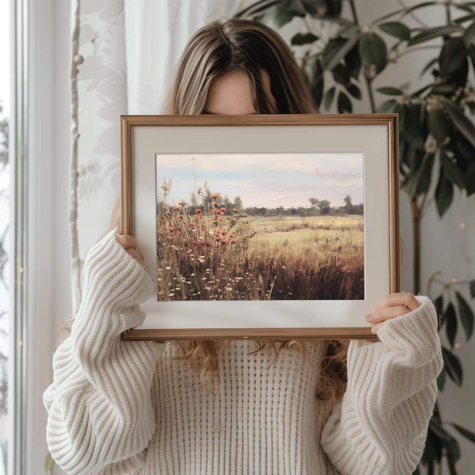 Uniro Vintage Wildflowers Wall Art For Bedroom Decor, Rustic Farmhouse Wall Decor Autumn Countryside Wall Painting Canvas Prints Landscape Oil Painting Fall Wall Decor Vintage Art Pictures For Bedroom Bathroom Kitchen Decor( 8"" X 10""-Unframed)