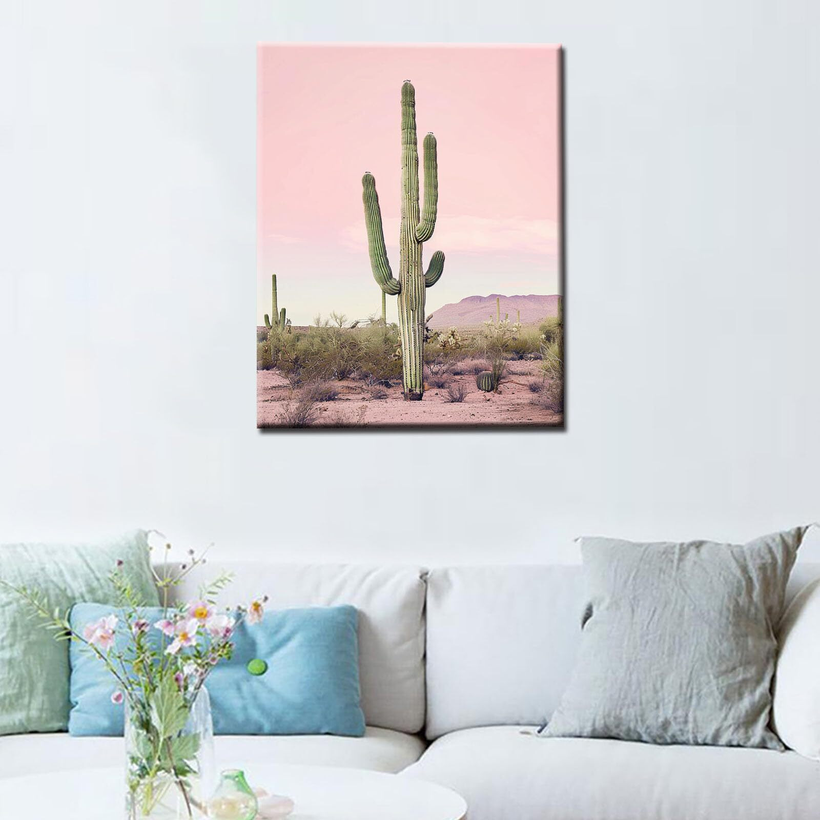 Tucocoo Saguaro Cactus Paint By Number For Adults, Pink Sky Easy Diy Oil Painting Kits On Canvas With Brushes And Acrylic Pigment, Arizona Desert Landscape Picture For Home Decor 16X20 Inch Frameless