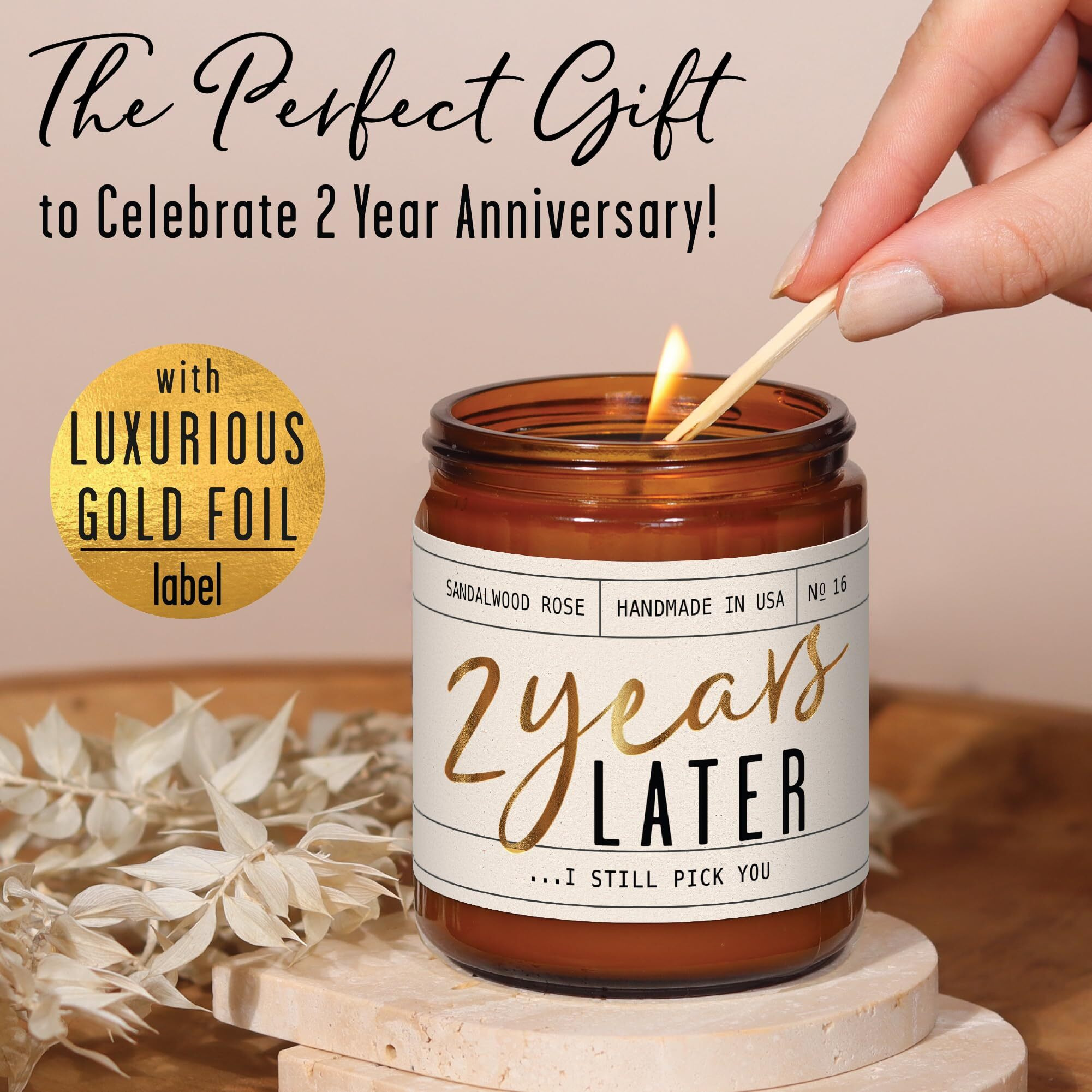 2 Year Anniversary Gifts For Her - '2 Year Later' Candle, W/Sandalwood Rose - Infused W/Essential Oils I 2Nd Anniversary Gifts For Her I 2Nd Wedding Anniversary Gifts For Wife I 50Hr Burn I Usa Made