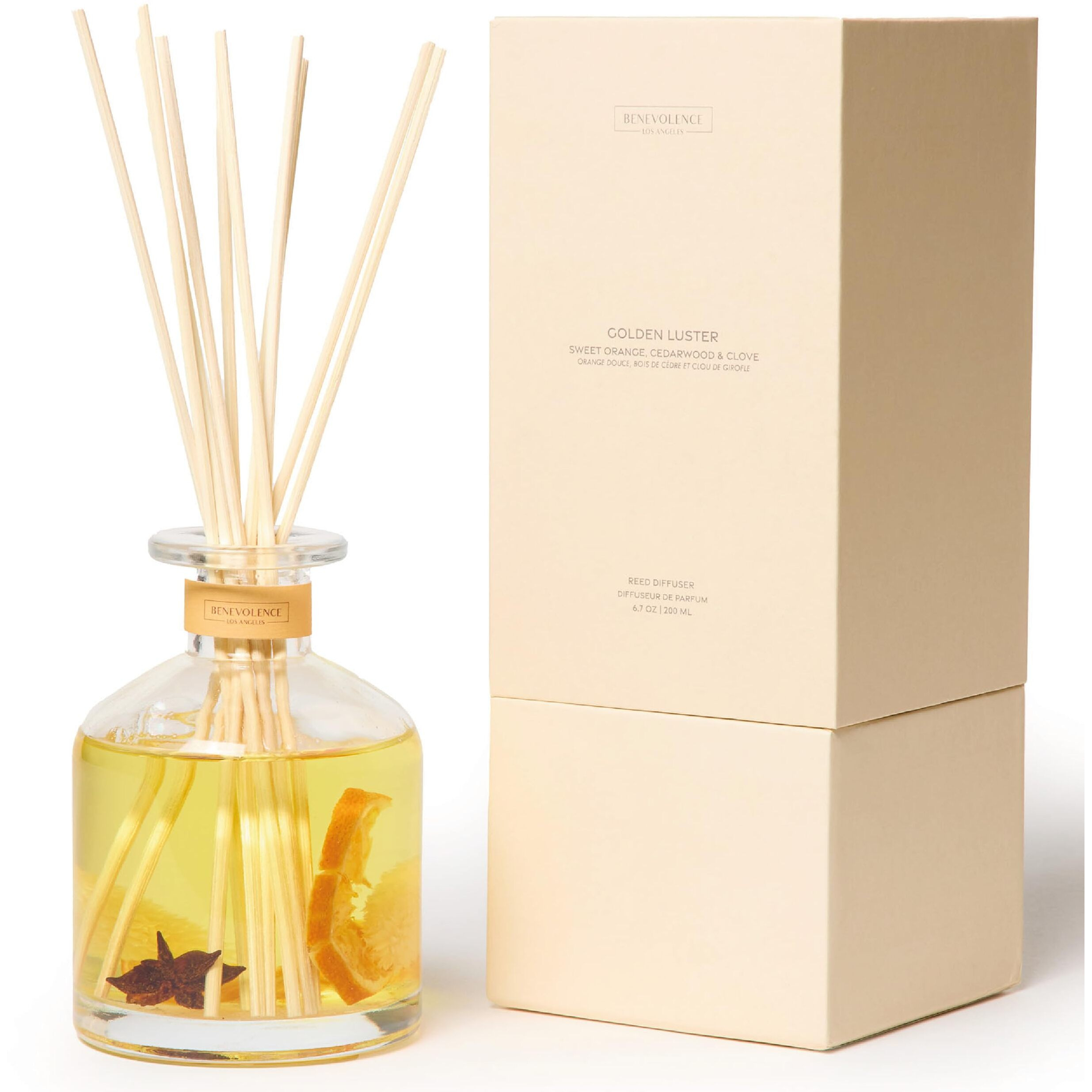 Benevolence La Reed Diffuser, Orange, Cedarwood & Clove Scent Diffuser For Home With Oil Diffuser Sticks | Sun Kissed Collection Diffusers For Home