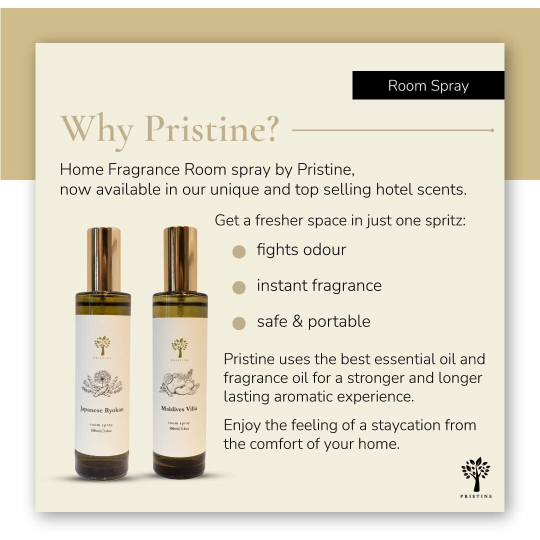 Pristine Swiss Chteau/Inspired By Hilton Hotel Linen & Room Spray Air Freshener, Made With Essential Oils, Tangerine, Raspberry, Cedarwood Scent, 3.4Oz Pillow Spray