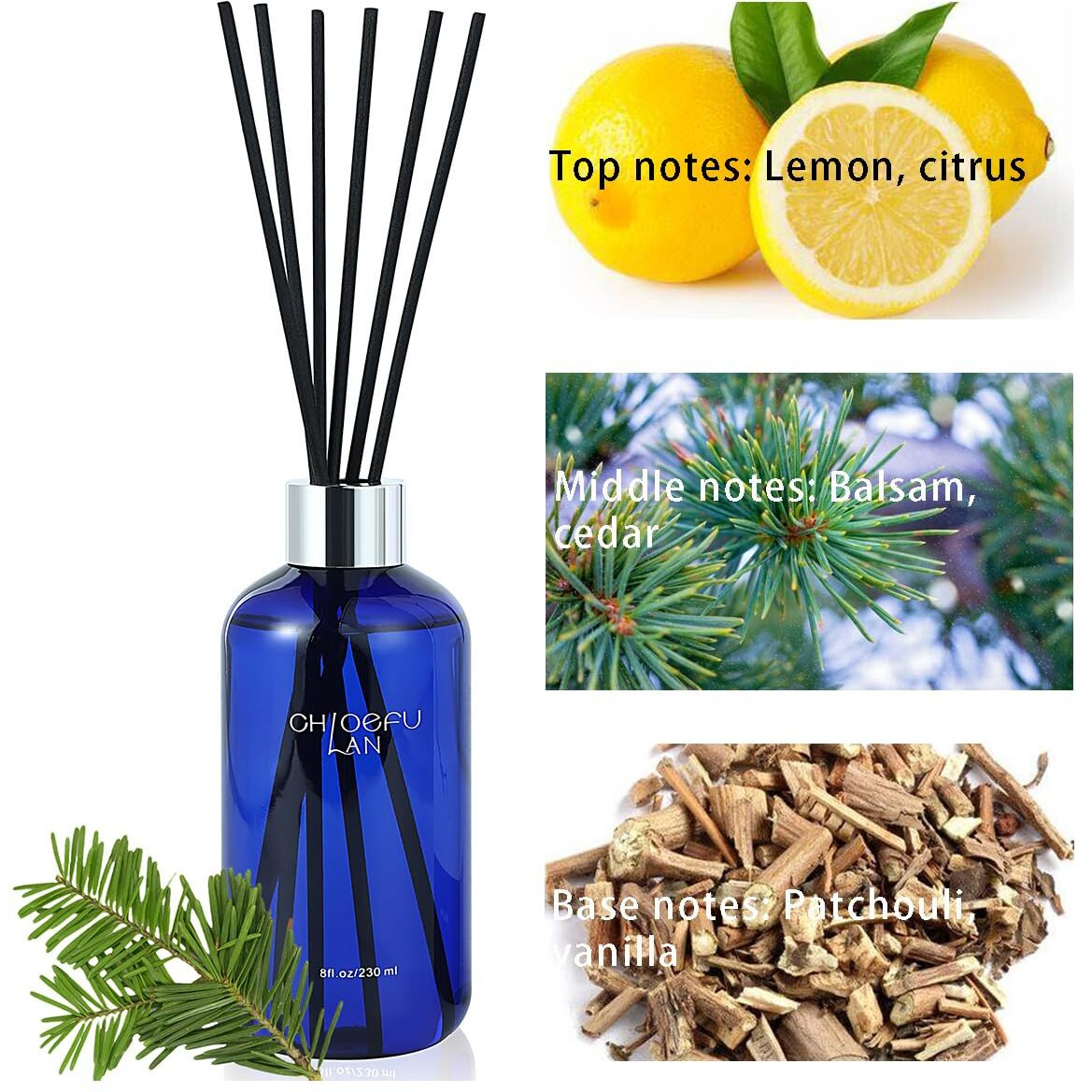 Chloefu Lan Balsam & Fir Re  D Diffuser, 8.1 Oz Natural Essential Scented Oil With Diffuser Sticks,Air Fresheners For Home, Christmas Bathroom Decor