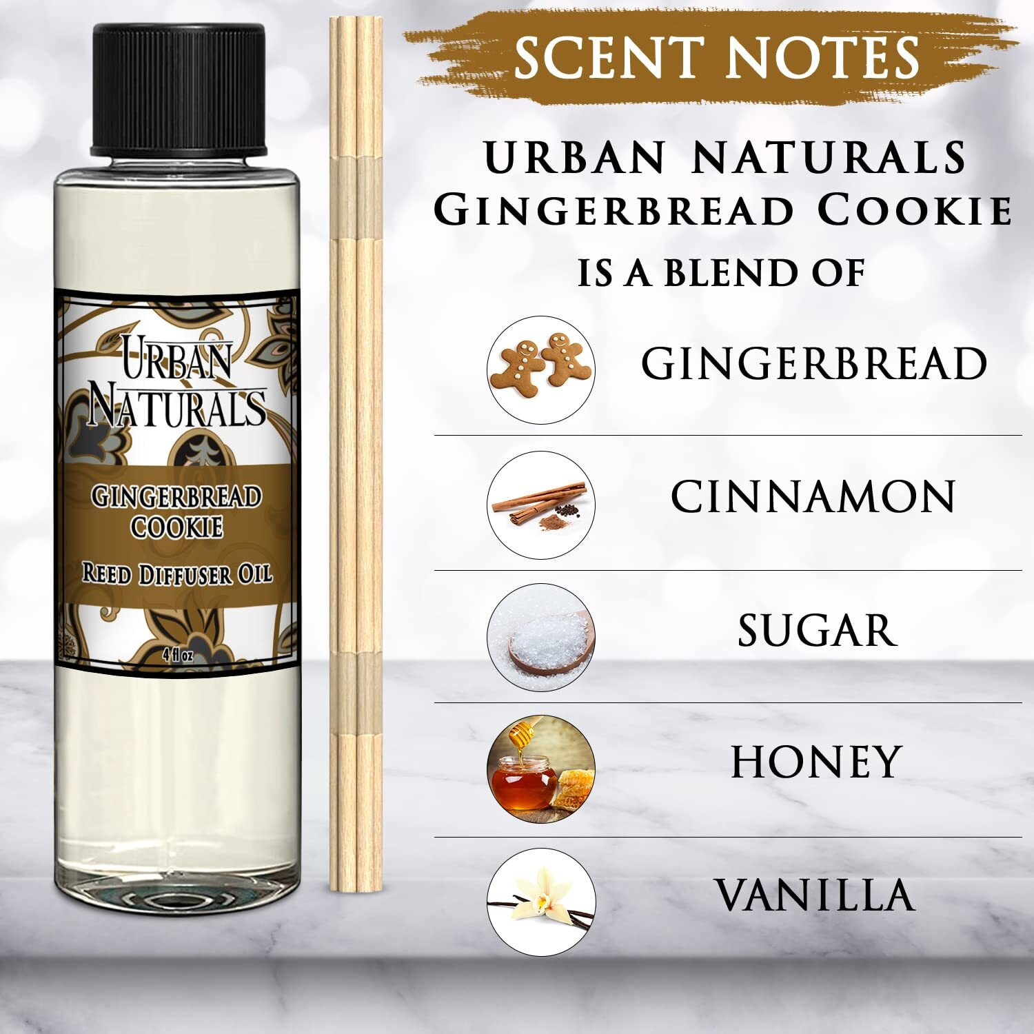 Urban Naturals Gingerbread Cookie Scented Reed Diffuser Oil Refill | Fall Collection | Warm Vanilla, Nutmeg, Cinnamon & Ginger | Great Autumn Scent | Made In The Usa