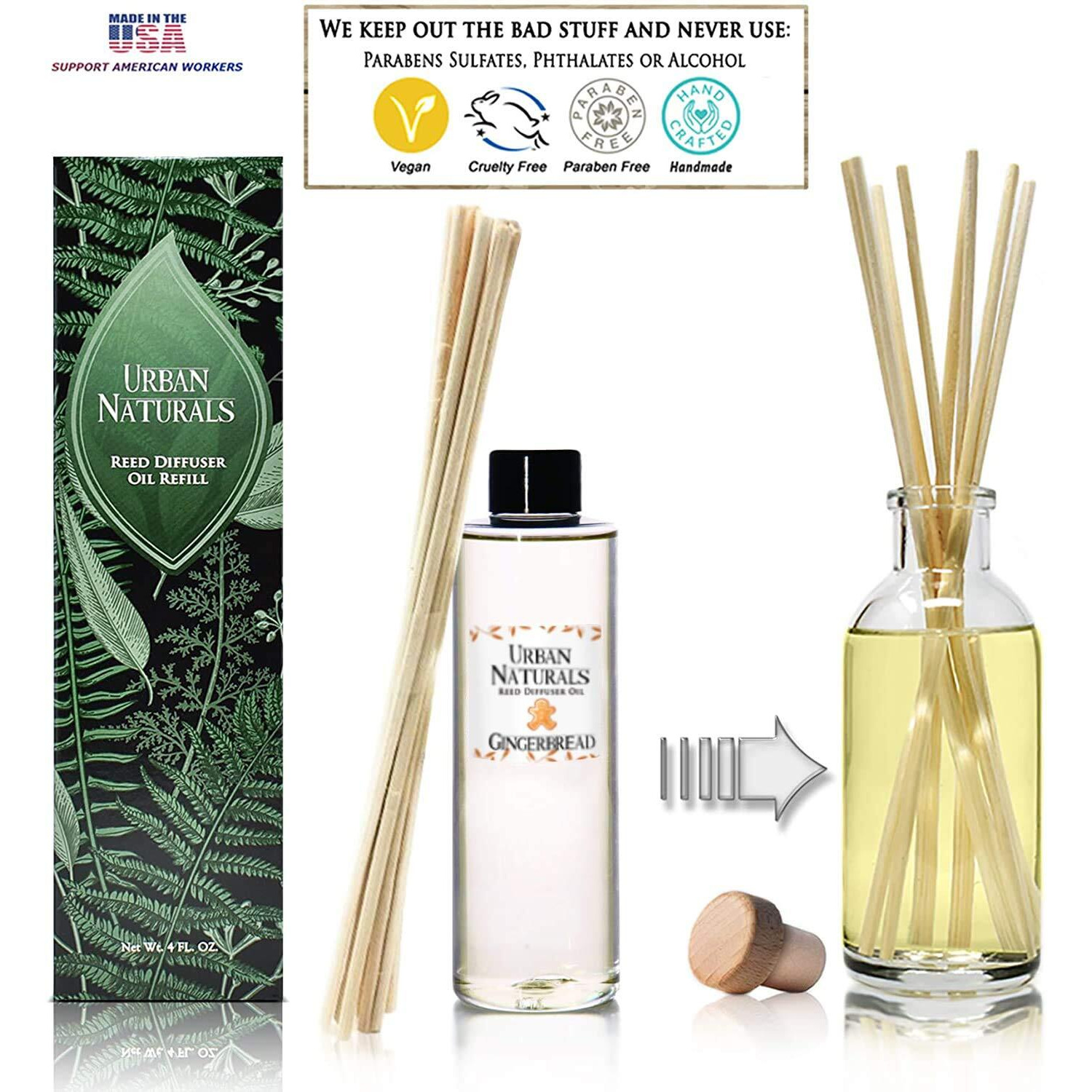 Urban Naturals Gingerbread Cookie Scented Reed Diffuser Oil Refill | Fall Collection | Warm Vanilla, Nutmeg, Cinnamon & Ginger | Great Autumn Scent | Made In The Usa