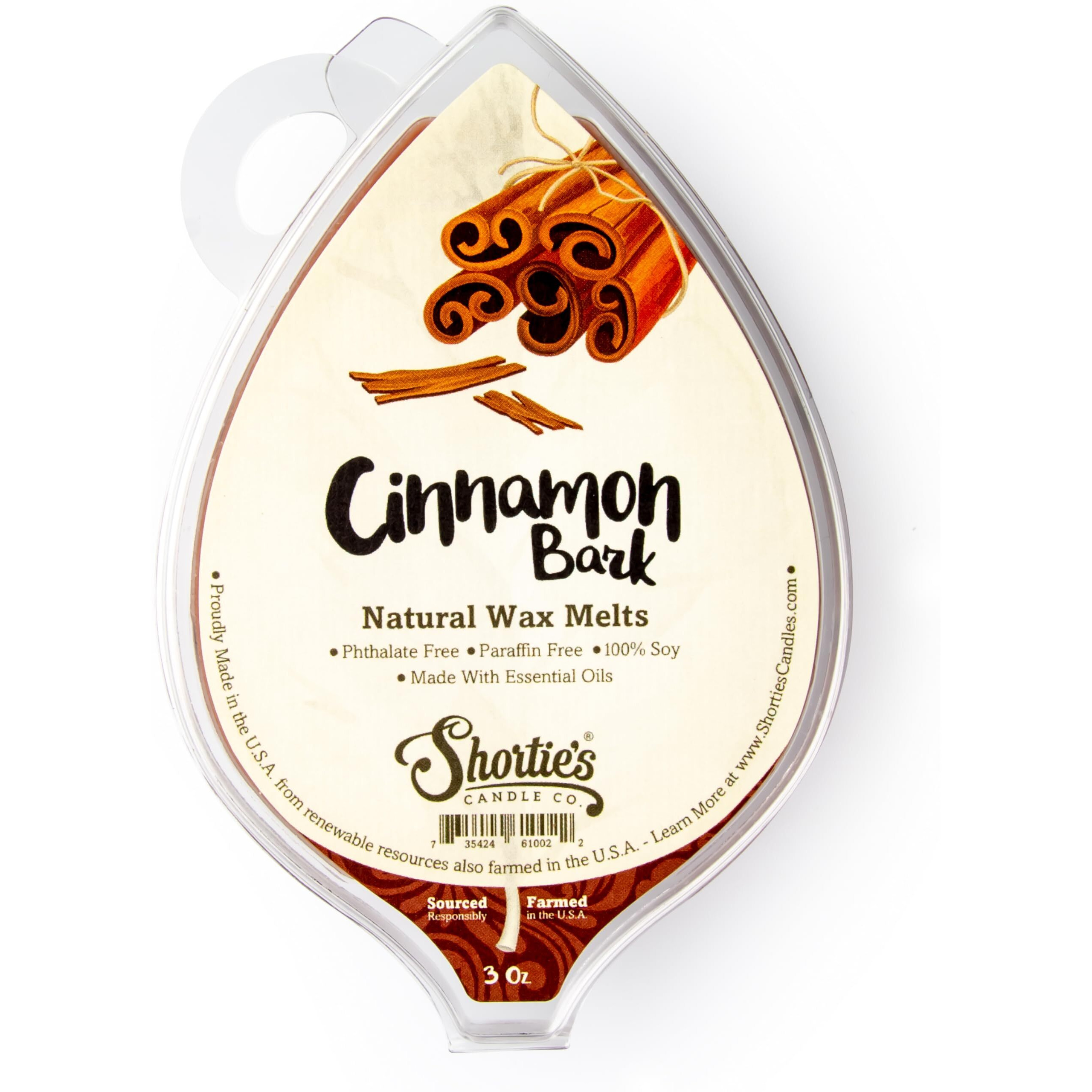 Shortie's Candle Company Cinnamon Bark Natural Soy Wax Melts - 1 Highly Scented 3 Oz. Bar - Made With 100% Soy And Essential Fragrance Oils - Phthalate & Paraffin Free, Vegan, Non-Toxic