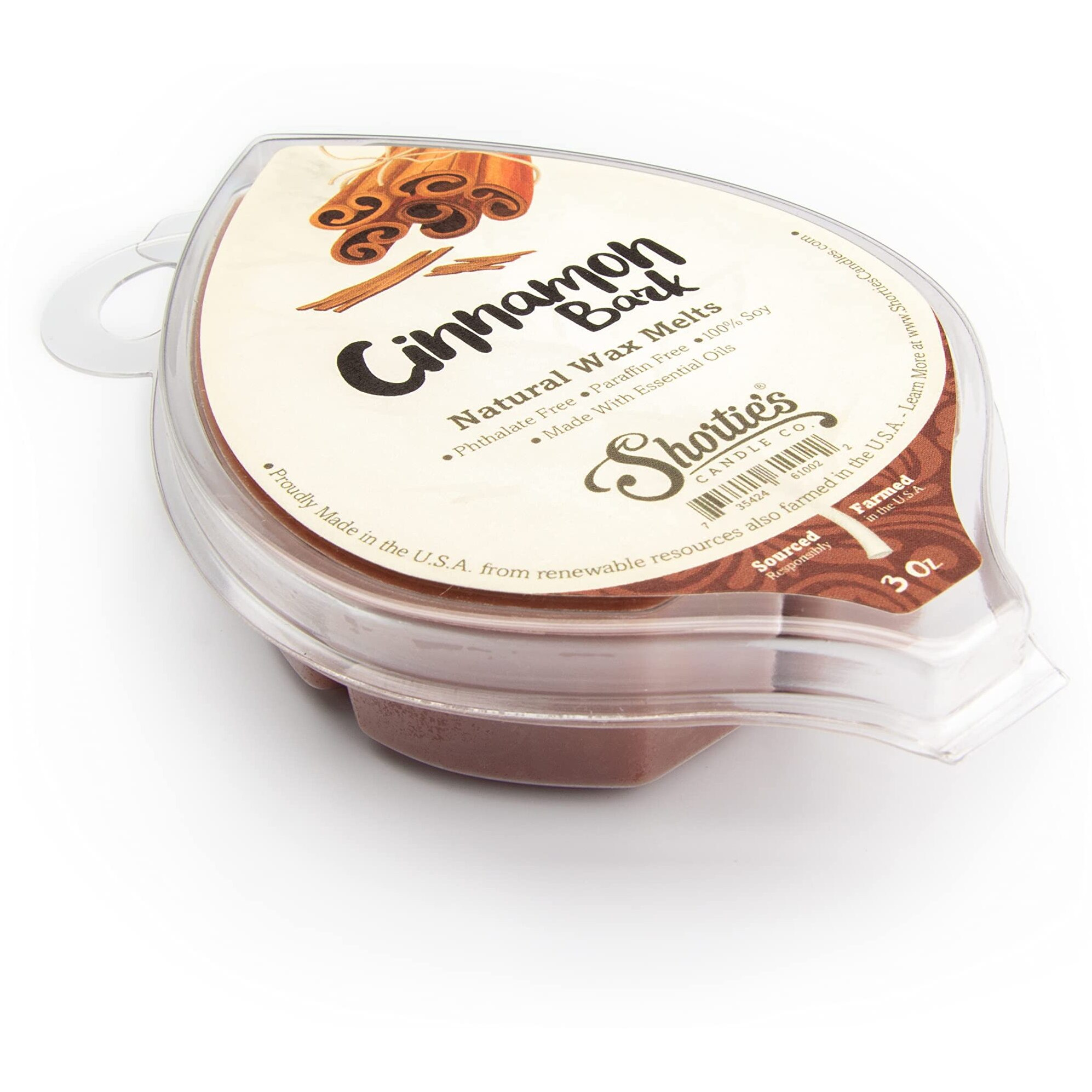 Shortie's Candle Company Cinnamon Bark Natural Soy Wax Melts - 1 Highly Scented 3 Oz. Bar - Made With 100% Soy And Essential Fragrance Oils - Phthalate & Paraffin Free, Vegan, Non-Toxic