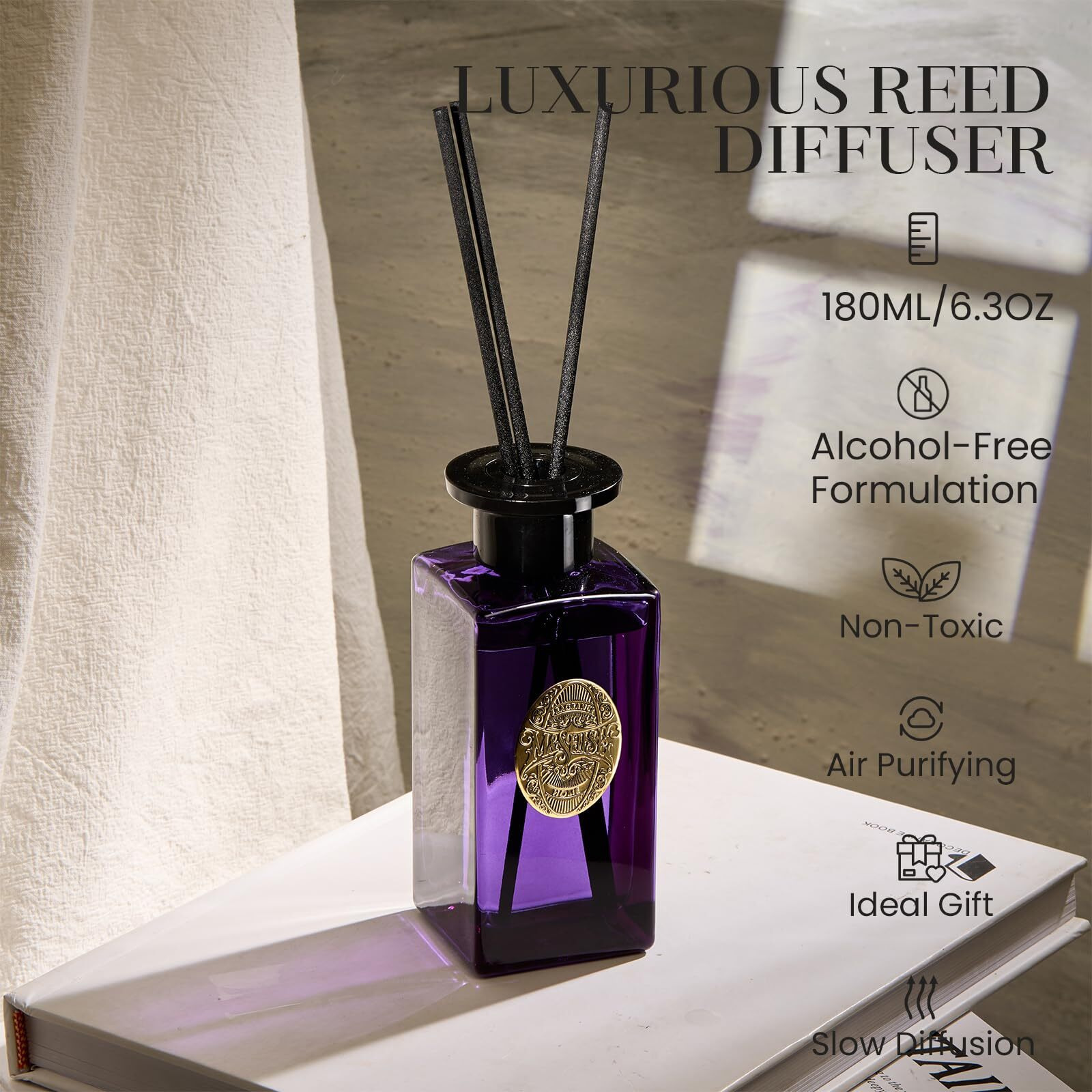 M&Sense 6.3 Oz Large Reed Diffuser Set | Lavender Glow Scent Oil Diffuser With Sticks | Hotel Collection Non-Toxic Essential Oil |For Bedroom Bathroom Living Room