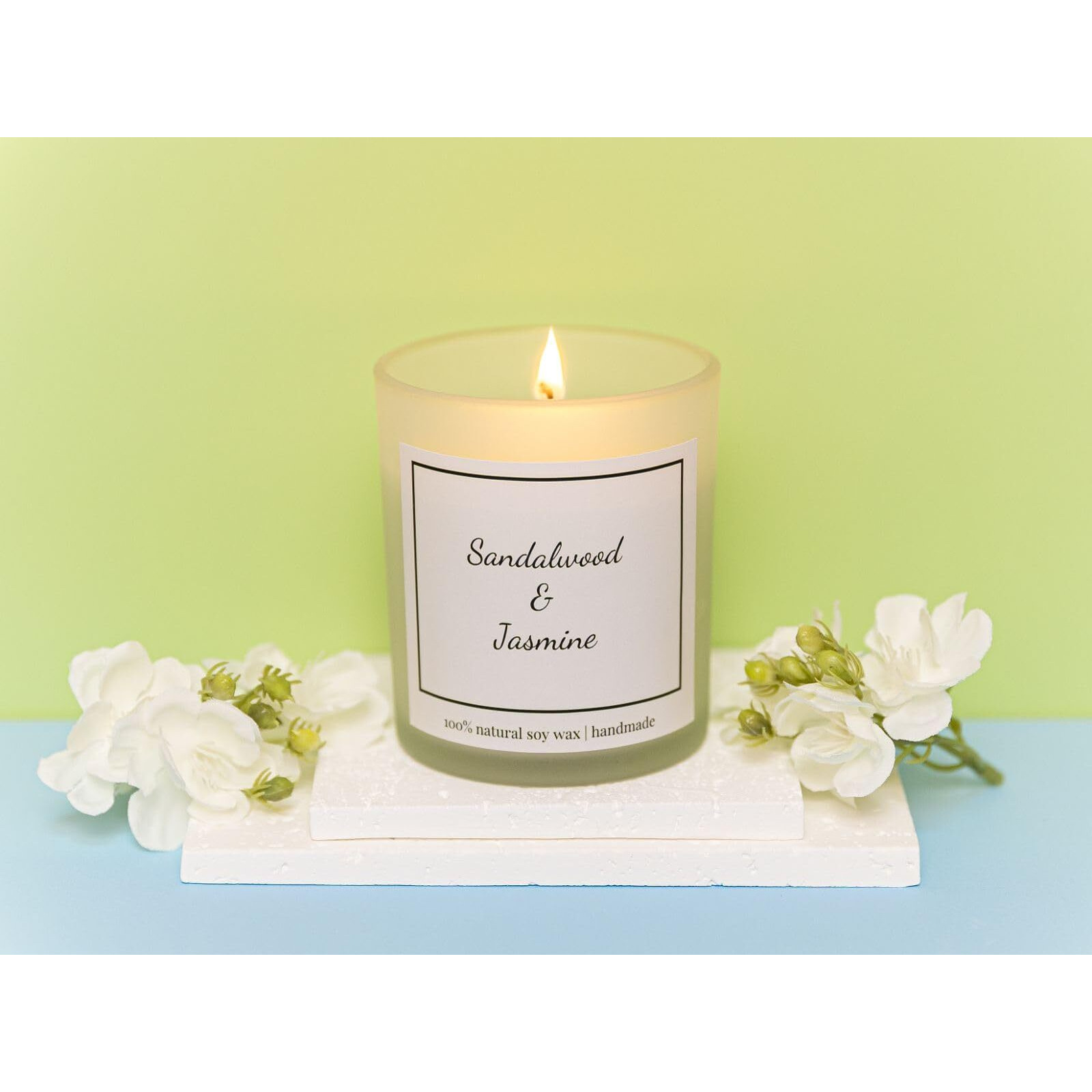 Natural Sandalwood & Jasmine Candle, Luxury Scented Soy Jar Candle, Home Fragrance Gifts, Aromatherapy Gifts, Natural Soy Wax & Natural Essential Oils