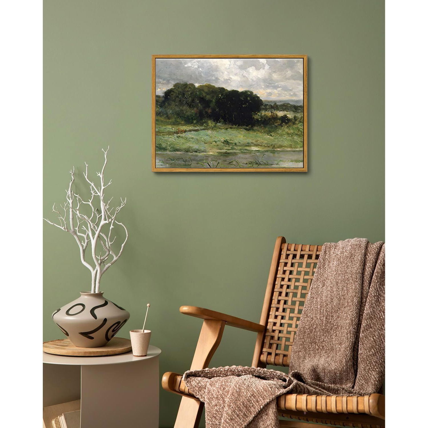 Oiqartoiq Framed Vintage Landscape Wall Art Lake Natural Scenery Oil Painting Canvas Prints Country Farmhouse Decor Aesthetic Pictures For Kitchen Bedroom Living Room Bathroom