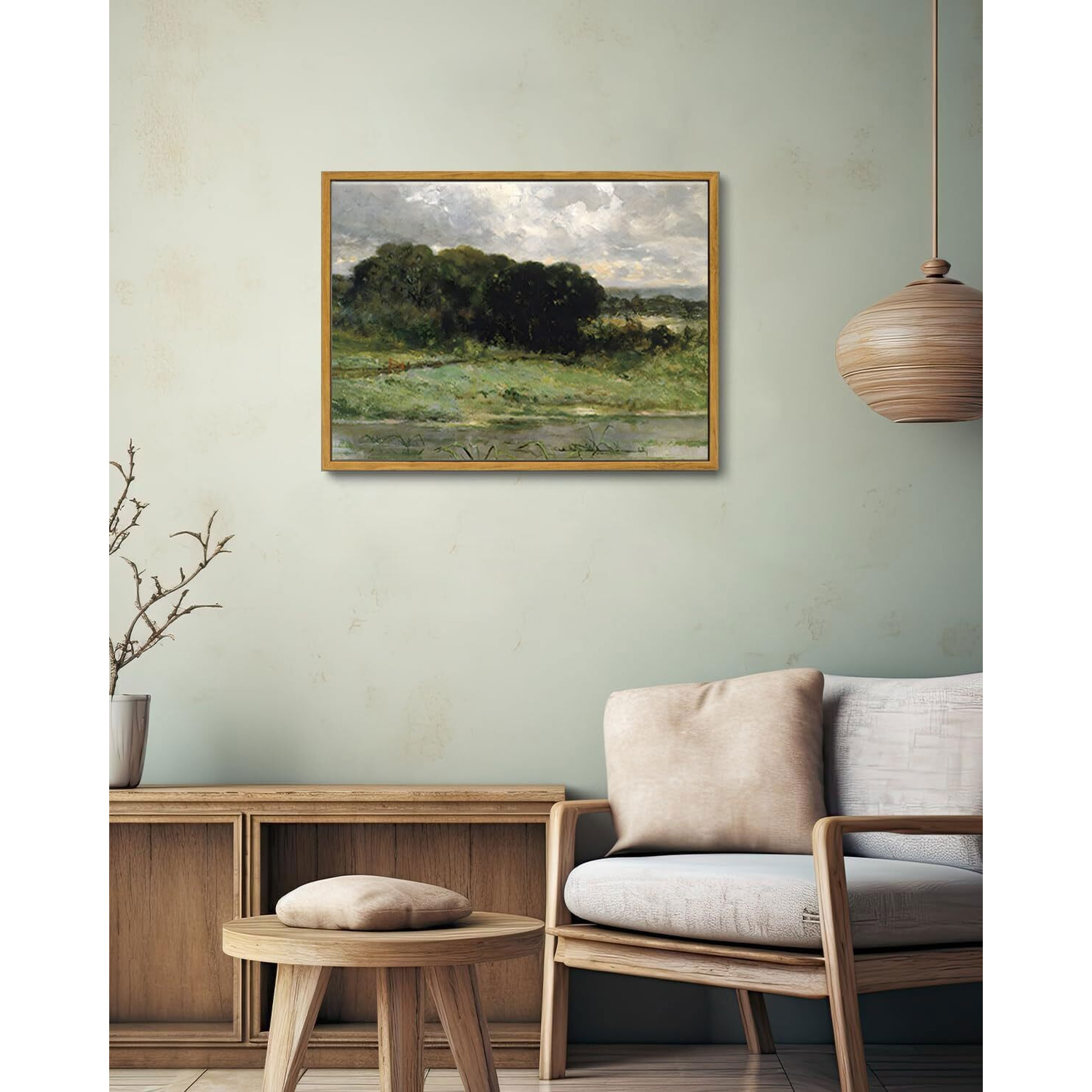 Oiqartoiq Framed Vintage Landscape Wall Art Lake Natural Scenery Oil Painting Canvas Prints Country Farmhouse Decor Aesthetic Pictures For Kitchen Bedroom Living Room Bathroom