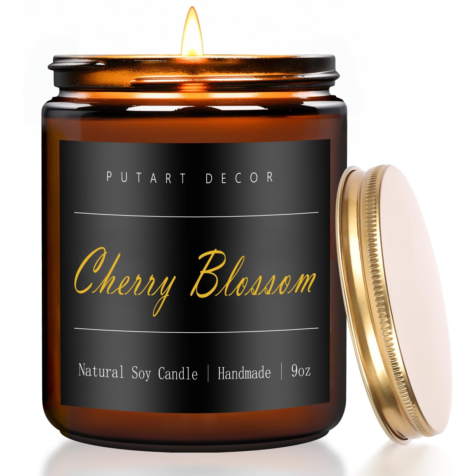 Putart Cherry Blossom Highly Scented Candle For Home, 9Oz Natural Soy Aromatherapy Non Toxic Candles With Essential Oil, Home Fragrance Stress Relief & Meditation Jar Candles Gifts For Women & Men