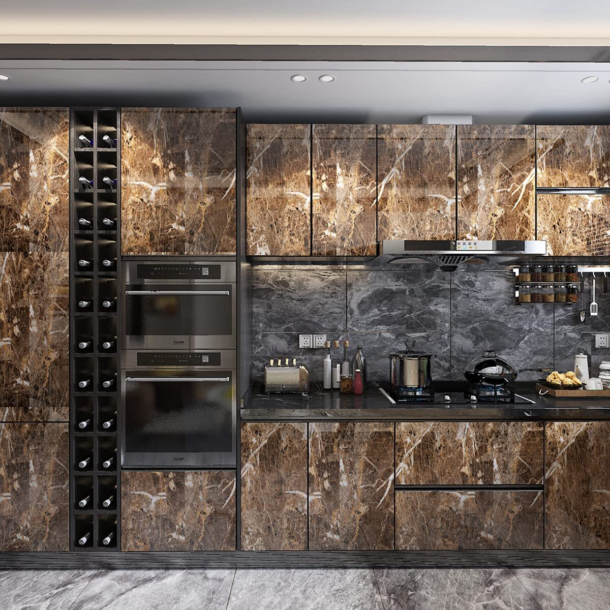 Brown Granite Wallpaper Peel Stick Matte Thick Marble Contact Paper For Countertop 16 X 354 Inch Waterproof Oil Proof Self Adhesive Furniture Stickers Kitchen Counter Shelf Liner Wall Vinyl Decorative