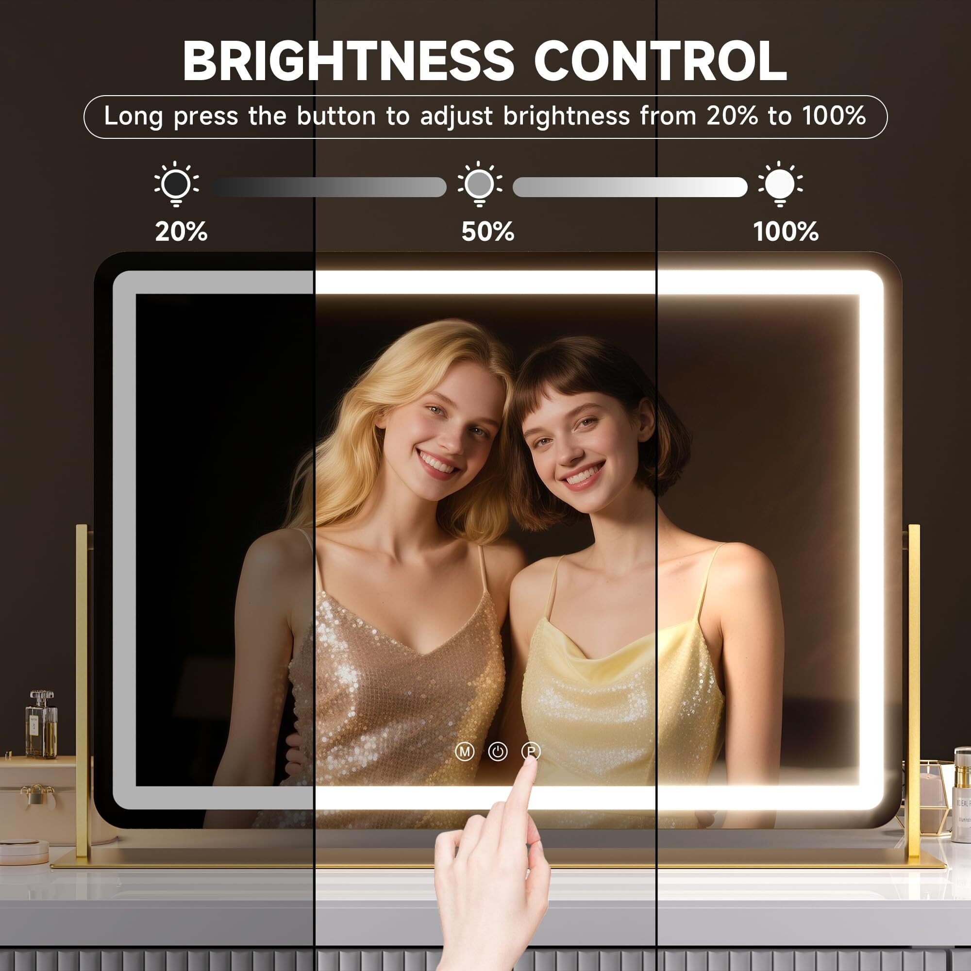 Hasipu Vanity Mirror With Lights, 25"" X 21"" Led Makeup Mirror, Light Up Mirror With 10X Magnification And Phone Holder, Usb Charging Port, Smart Touch 3 Colors Dimmable, 360 Rotation (Gold)