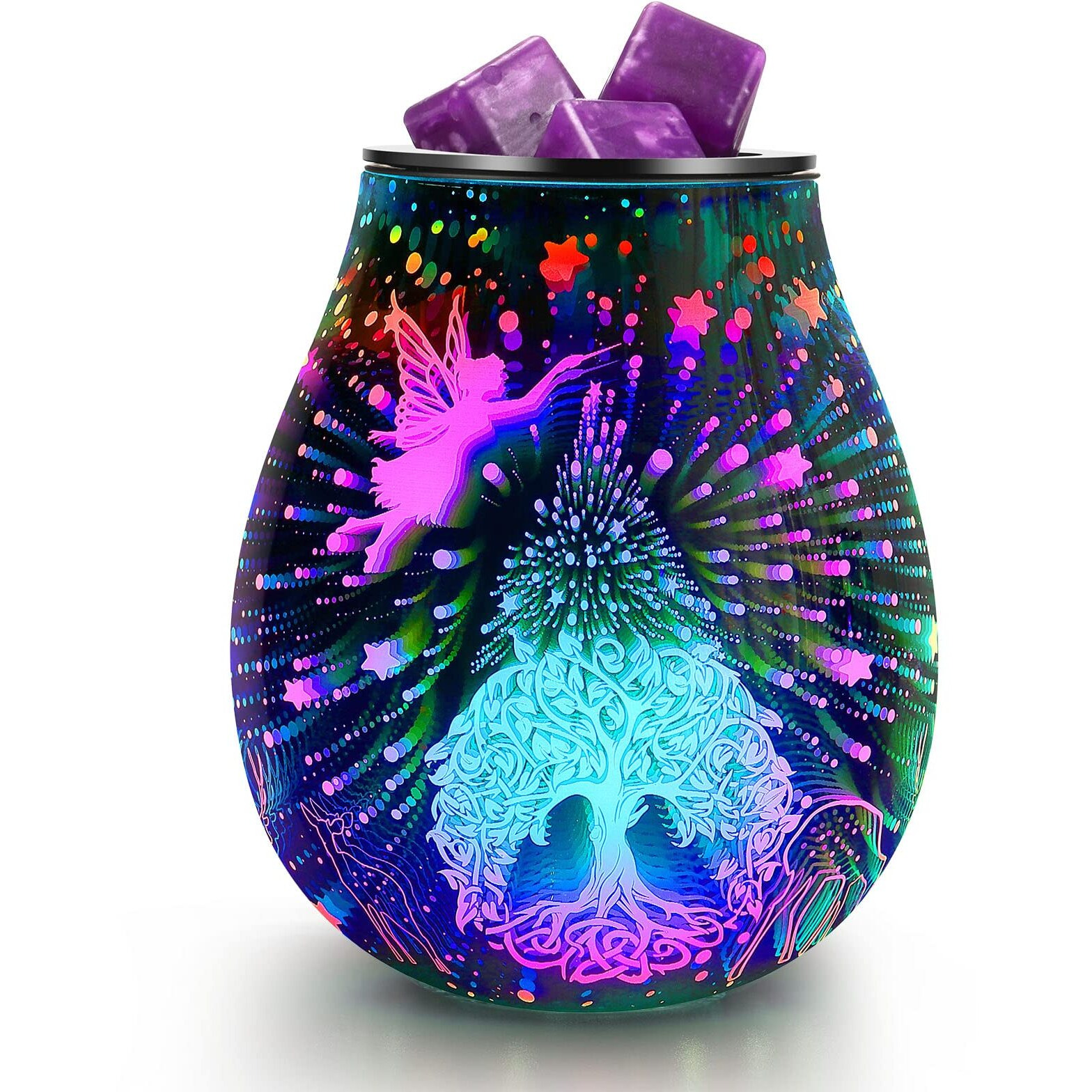 Inrorans Fairy Wish Tree Electric Oil Warmer Led Colorful 3D Glass Wax Melt Burner Fragrance Melter For Home Office Bedroom Living Room Gifts & Decor