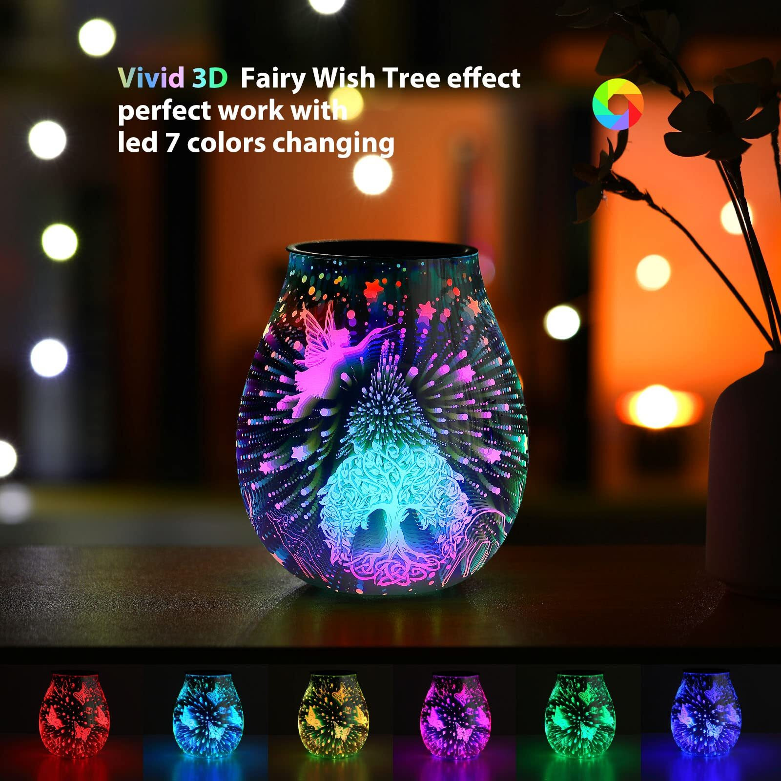 Inrorans Fairy Wish Tree Electric Oil Warmer Led Colorful 3D Glass Wax Melt Burner Fragrance Melter For Home Office Bedroom Living Room Gifts & Decor