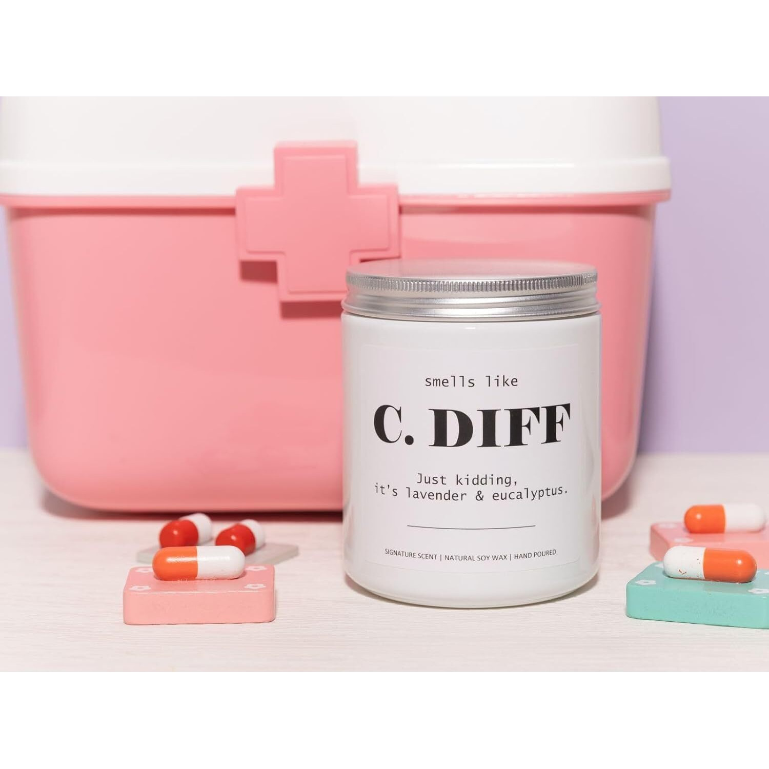 Nurse Gifts For Women, Nurse Practitioner Gifts For Women, Smells Like C.Diff Candle - Lavender & Eucalyptus, Crafted By Natural Soy Wax & Natural Essential Oils, 7Oz