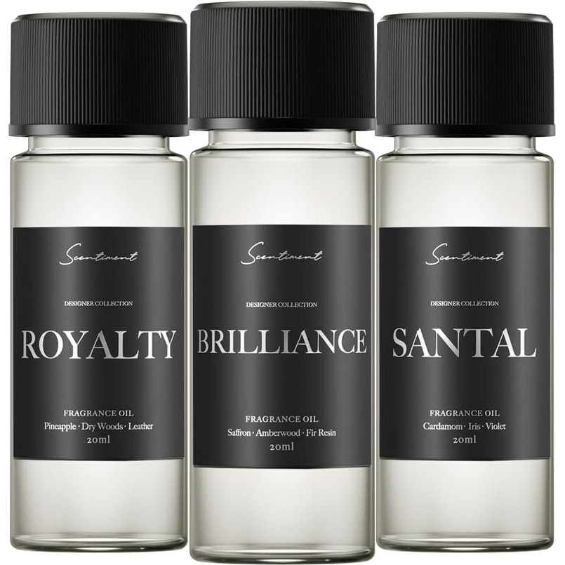 Scentiment Designer Diffuser Oil Discovery Kit - Top 3 Luxury-Inspired Scents | Aromatherapy Fragrance Oils For Home & Office | Long-Lasting & Elegant Scent (3 X 20Ml)