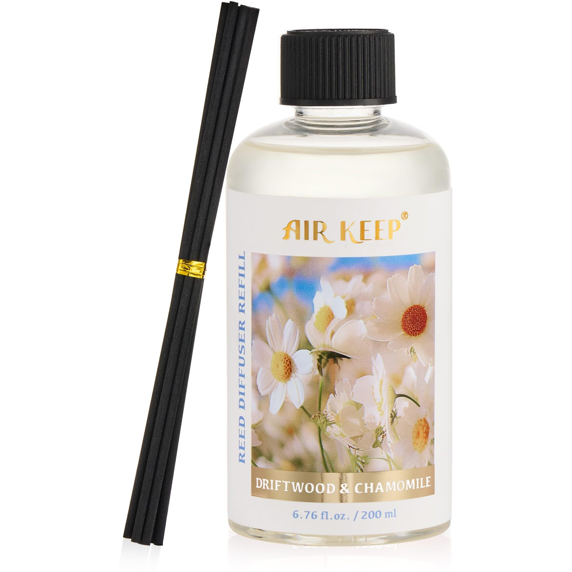 Airkeep Reed Diffuser Oil Refill With Diffuser Sticks, 6.76 Fl Oz(200Ml) Chamomile Wood Scented Oils, Aroma Therapy, Home Fragrance & Air Freshener, Office D  Cor, Decoration