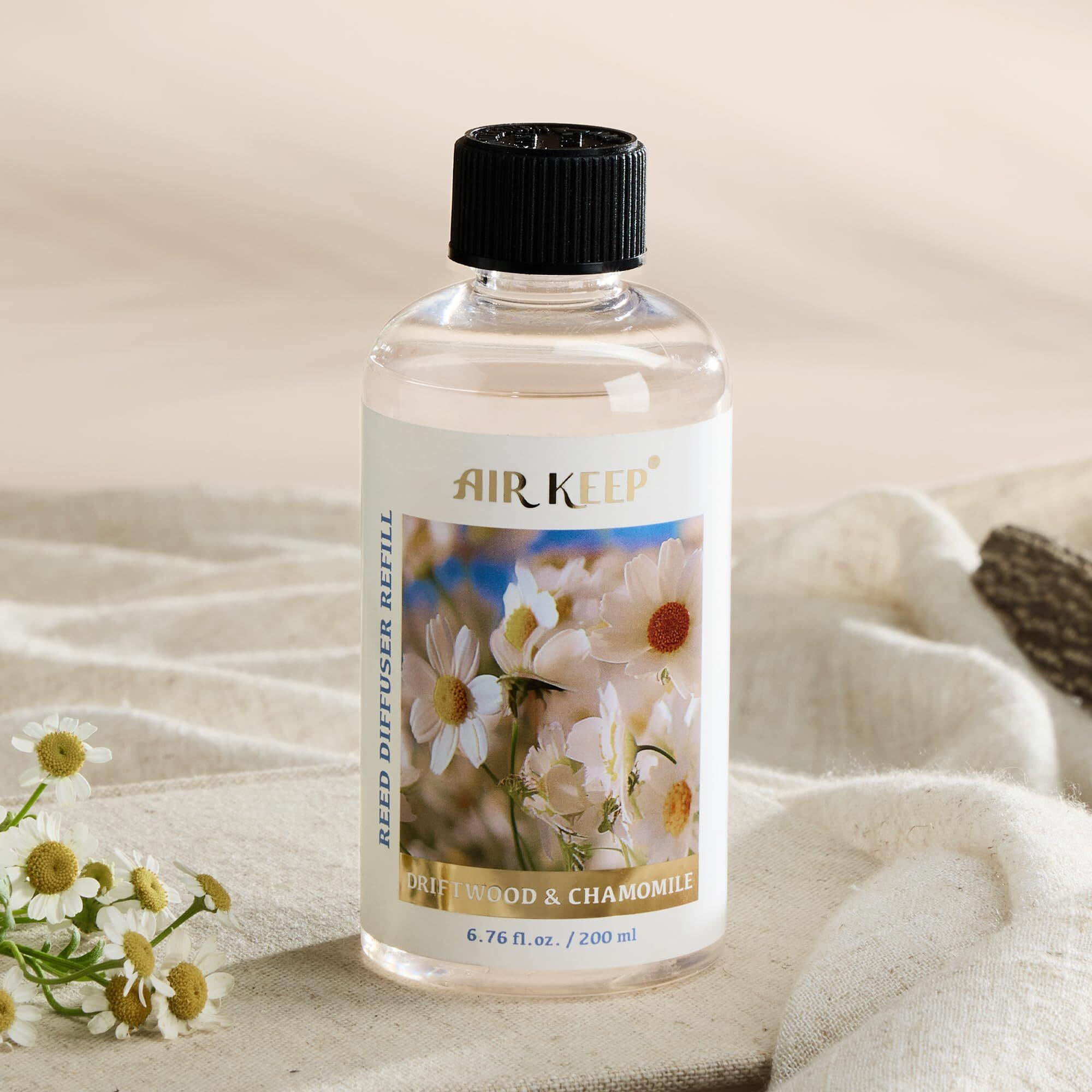 Airkeep Reed Diffuser Oil Refill With Diffuser Sticks, 6.76 Fl Oz(200Ml) Chamomile Wood Scented Oils, Aroma Therapy, Home Fragrance & Air Freshener, Office D  Cor, Decoration