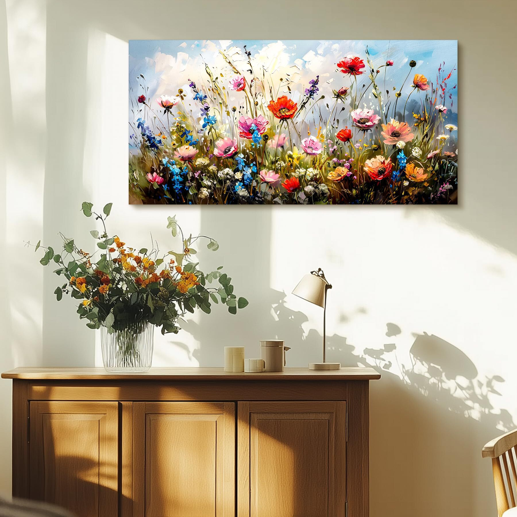 Serimino Large Wall Art For Living Room Canvas Prints, Nature Floral Botanical Farmhouse Wall Decor, Colorful Flower Market Modern Oil Paintings Home Bathroom Decor Aesthetic 24"&quotX48""