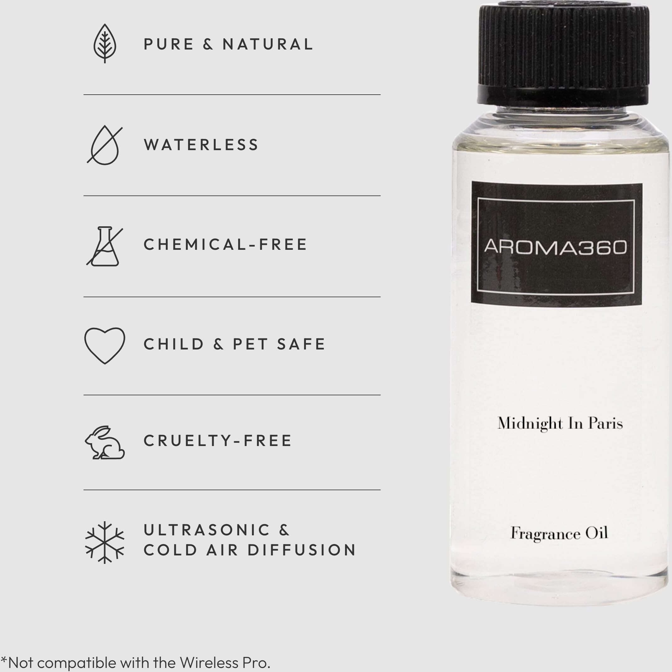 Aroma360 Diffuser Oil - Midnight In Paris - Aromatherapy Essential Fragrance Oil - Sandalwood, Warm Virginia Cedar & Beautiful Iris - 120Ml 4.1 Fl Oz
