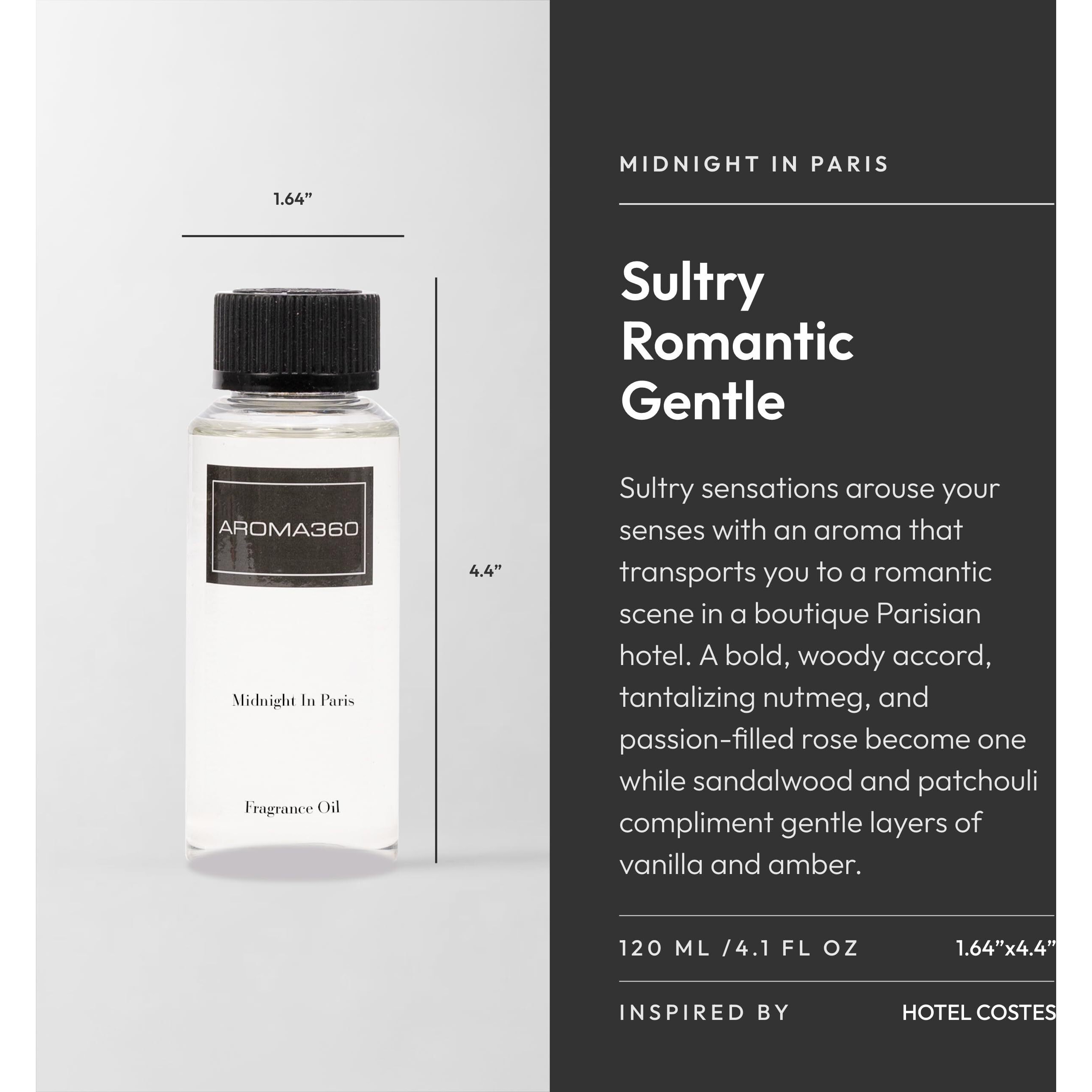 Aroma360 Diffuser Oil - Midnight In Paris - Aromatherapy Essential Fragrance Oil - Sandalwood, Warm Virginia Cedar & Beautiful Iris - 120Ml 4.1 Fl Oz