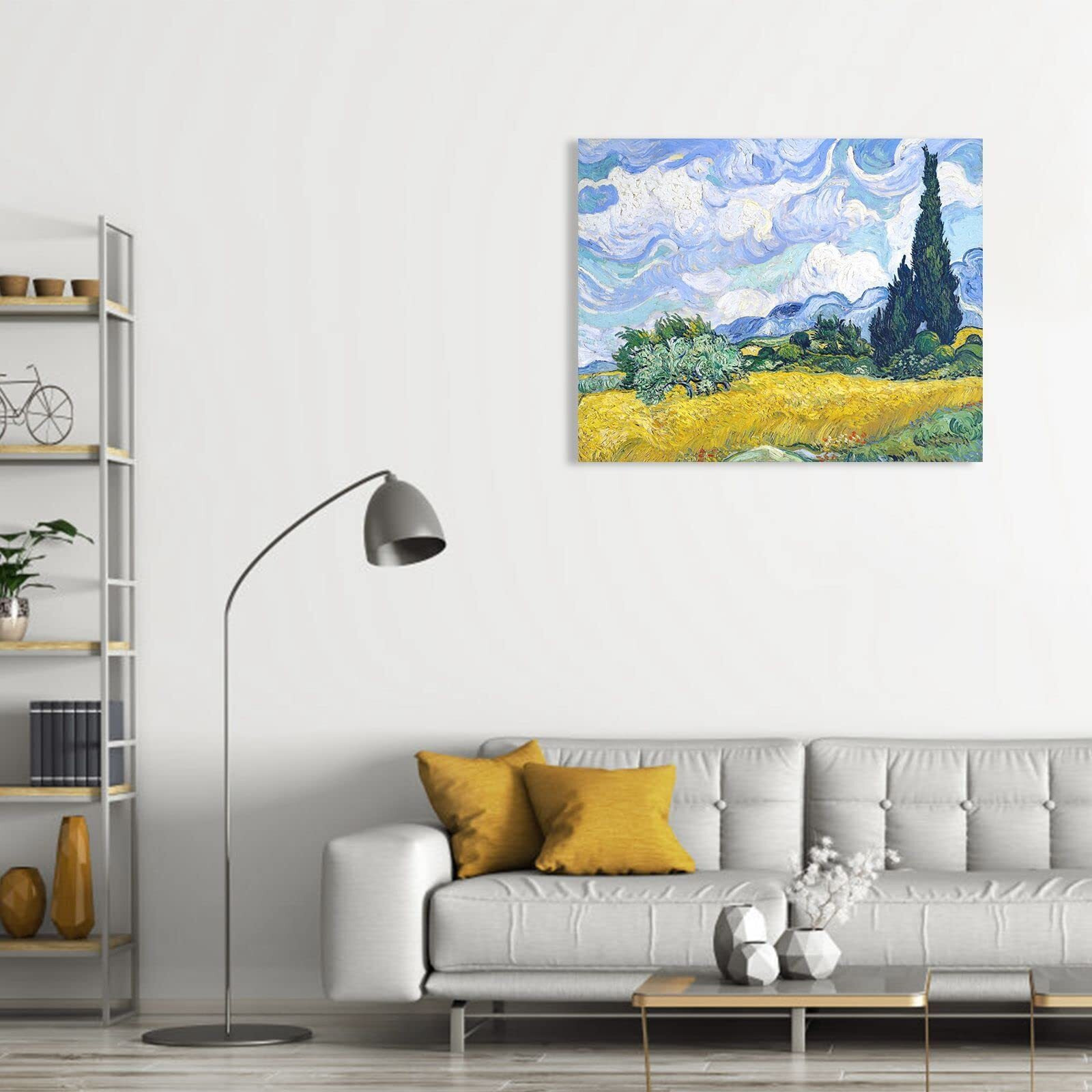 Van Gogh Canvas Wall Art Wheat Field With Cypresses Oil Painting Picture Reproduction Bedroom Decor, Famous Art Prints Large Modern Artwork Framed Poster Home Decoration 16"" X 20""