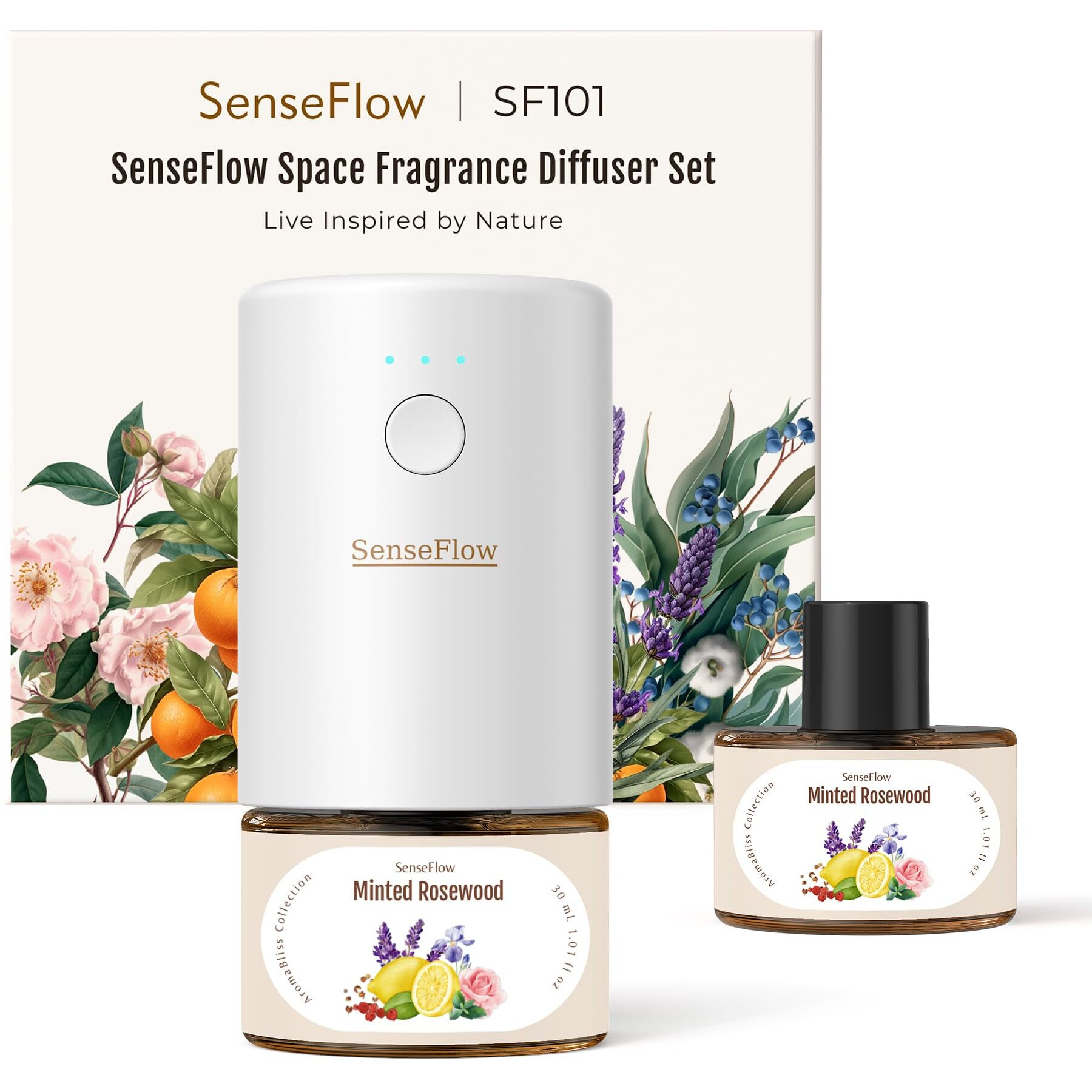 Senseflow Sf101 Waterless Ultrasonic Essential Oil Diffuser-100% Plant-Based,120-Day Natural Air Freshener & Aromatherapy Diffuser For Home,Hotel,Studio-Covers Up To 100-Minted Rosewood